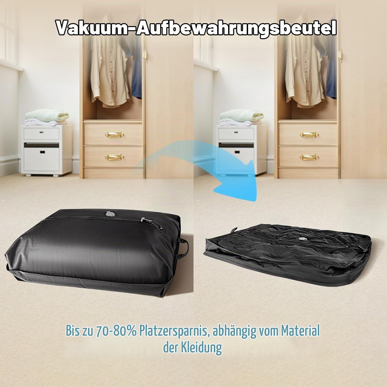 Luvan Vakuumbeutel für Kleidung-kabelloser Vakuumpumpe,Vakuum-Kleidersack & Unterbett Aufbewahrung, wiederverwendbare,dicht & platzsparende Vakuum Verpackung für Reise &Saisonal Kleidung(2pc+Pumpe) Küche, Haushalt & Wohnen