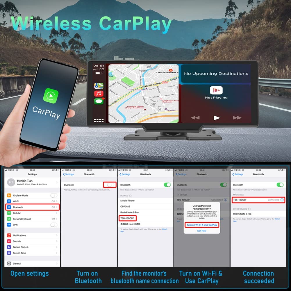 Energetic Carplay 10,26 Pollici e Autoradio Android con Controllo Vocale Trasmettitore FM Bluetooth Mirrorlink Multimedia
