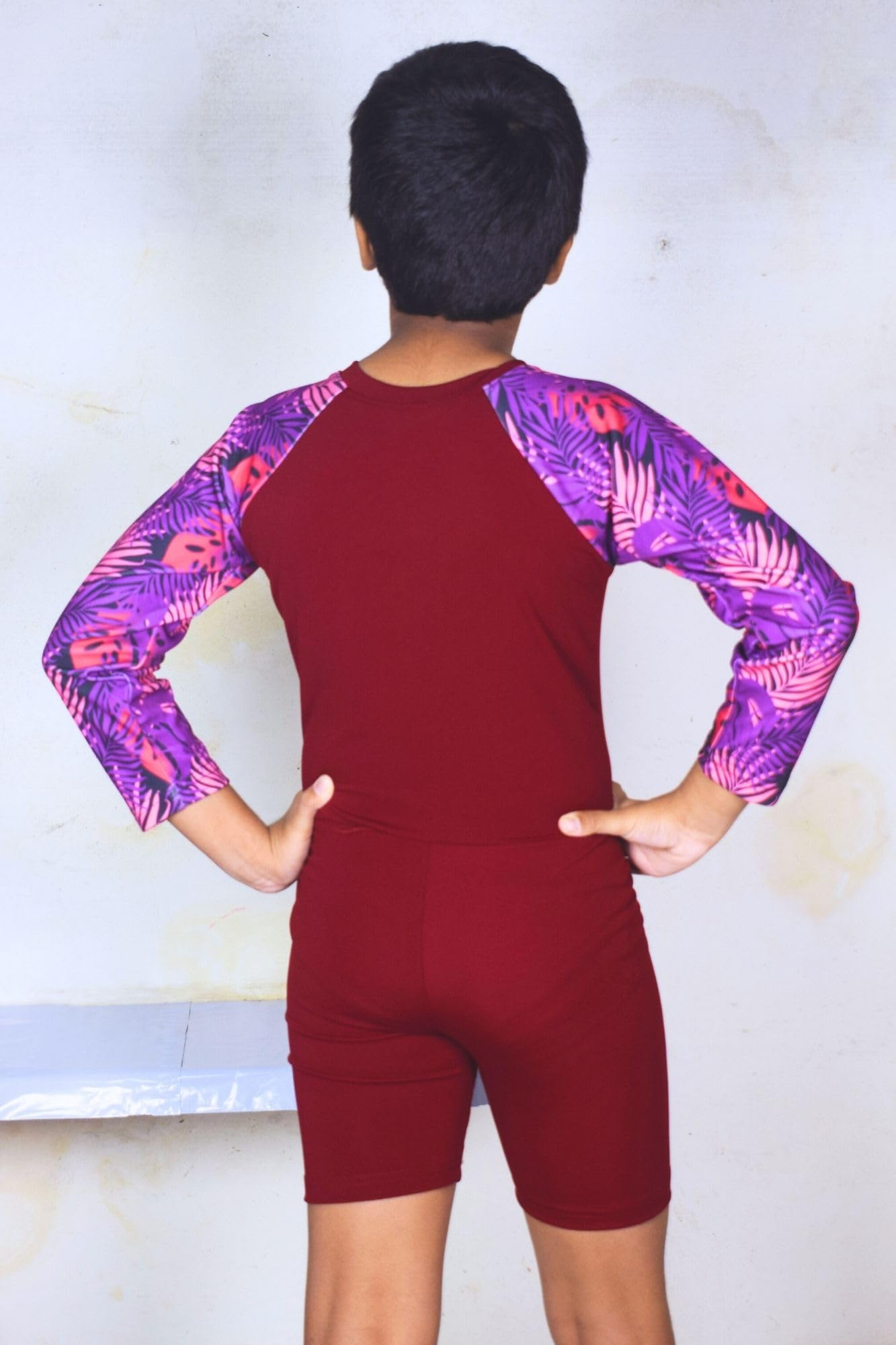 ANJOR Swimwear Full Sleeve Spandex for Boys | Comfortable, Stretchable Swimming Costume | Ideal for Pool, Beach, Gym&Water Activities | Stylish & Functional Swimwear Option Purple-Marron 10-11 Years 1