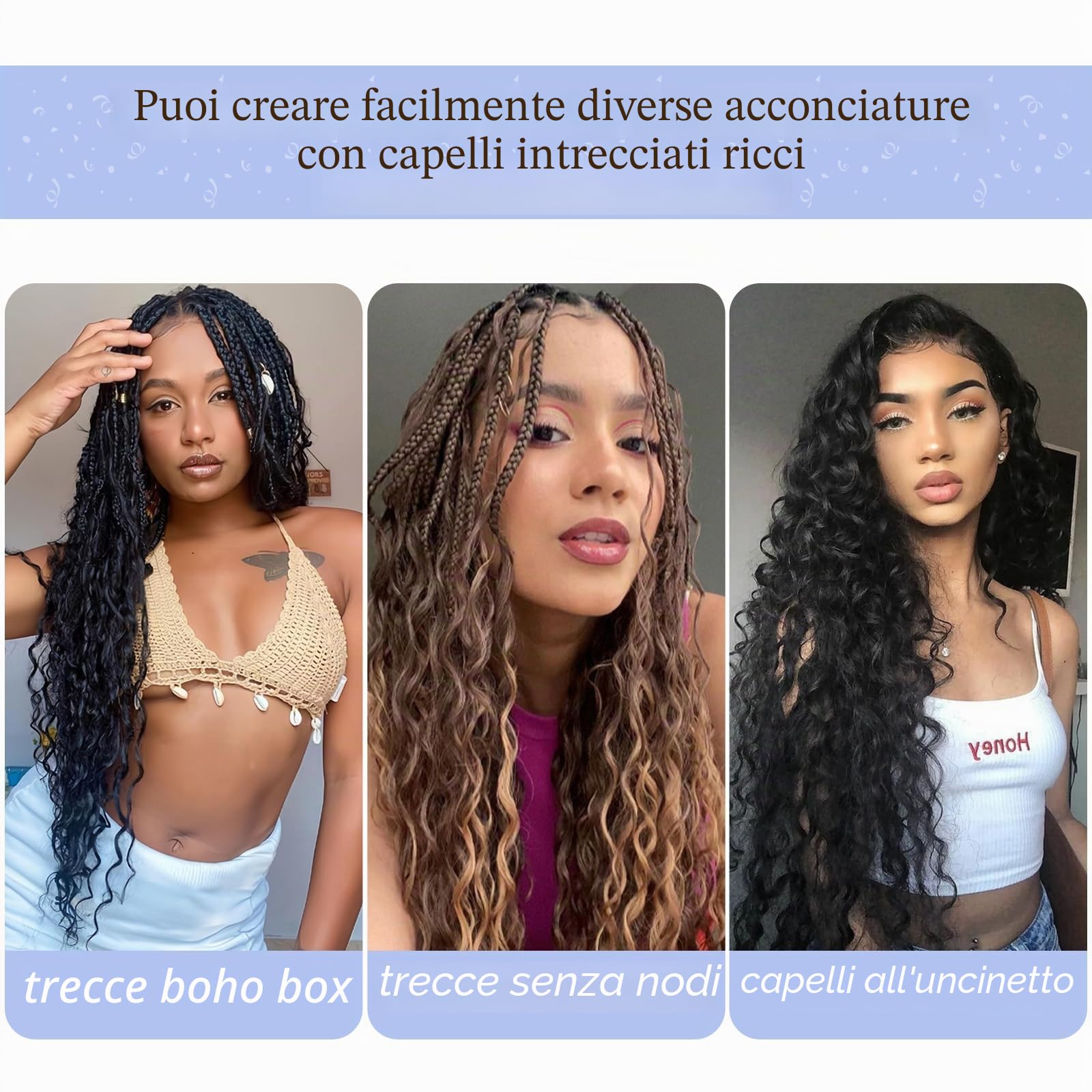 Deep Twist cheveux Hair Extensions Ocean Wave Braiding Crochet Hair Soft Synthetic Curly Bohemian Braiding Crochet Hair for Black Women (18 inch (pack of 3）, 1B)