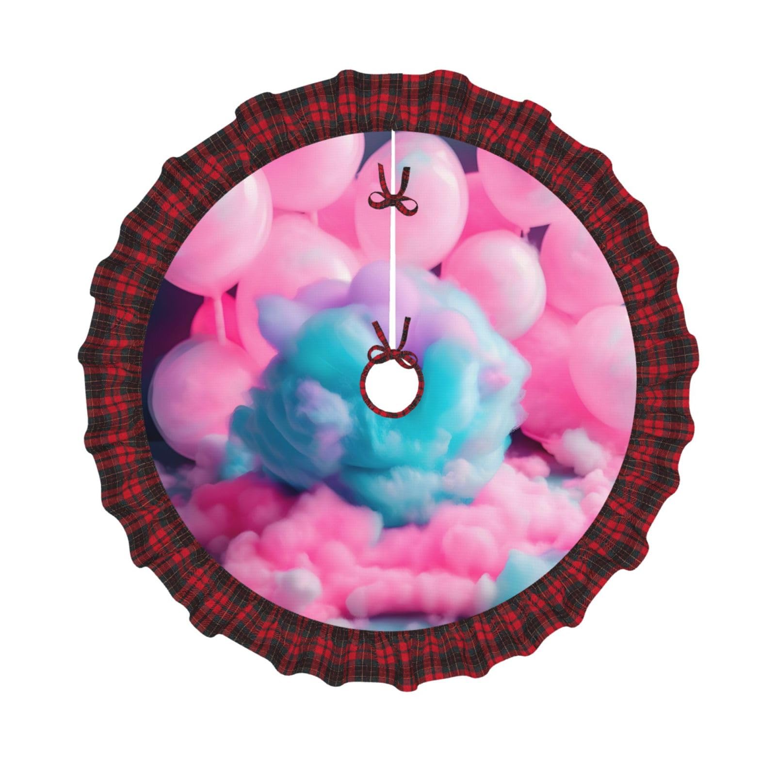 Jupe de sapin de Noël rose en coton avec pompons pour une décoration rustique