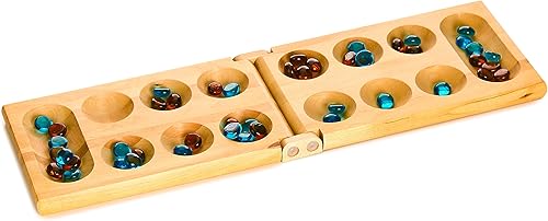 Miniatura 2 de Family Traditions Mancala - Juego de mesa para 2 jugadores, divertido juego de mesa clásico con tablero de madera y bolsillos profundos para gemas