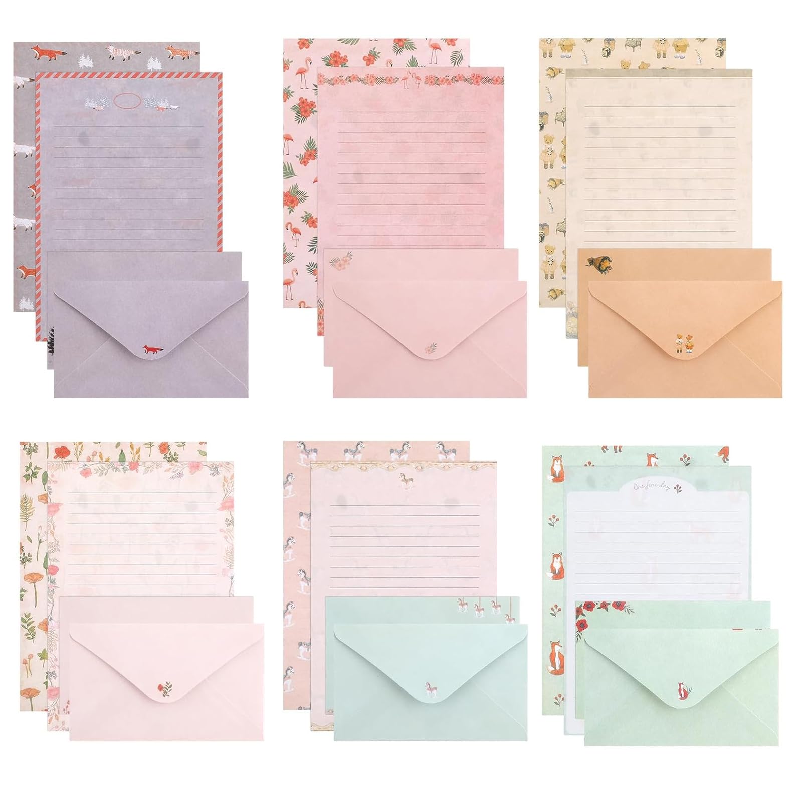 54pcs Letter Writing Set - 36 Writing Paper and 18 Envelopes, Cute Lined Stationery for Kids & Women Girls to Writing Letters Invitations Poem Office School Supplies (Style 1)