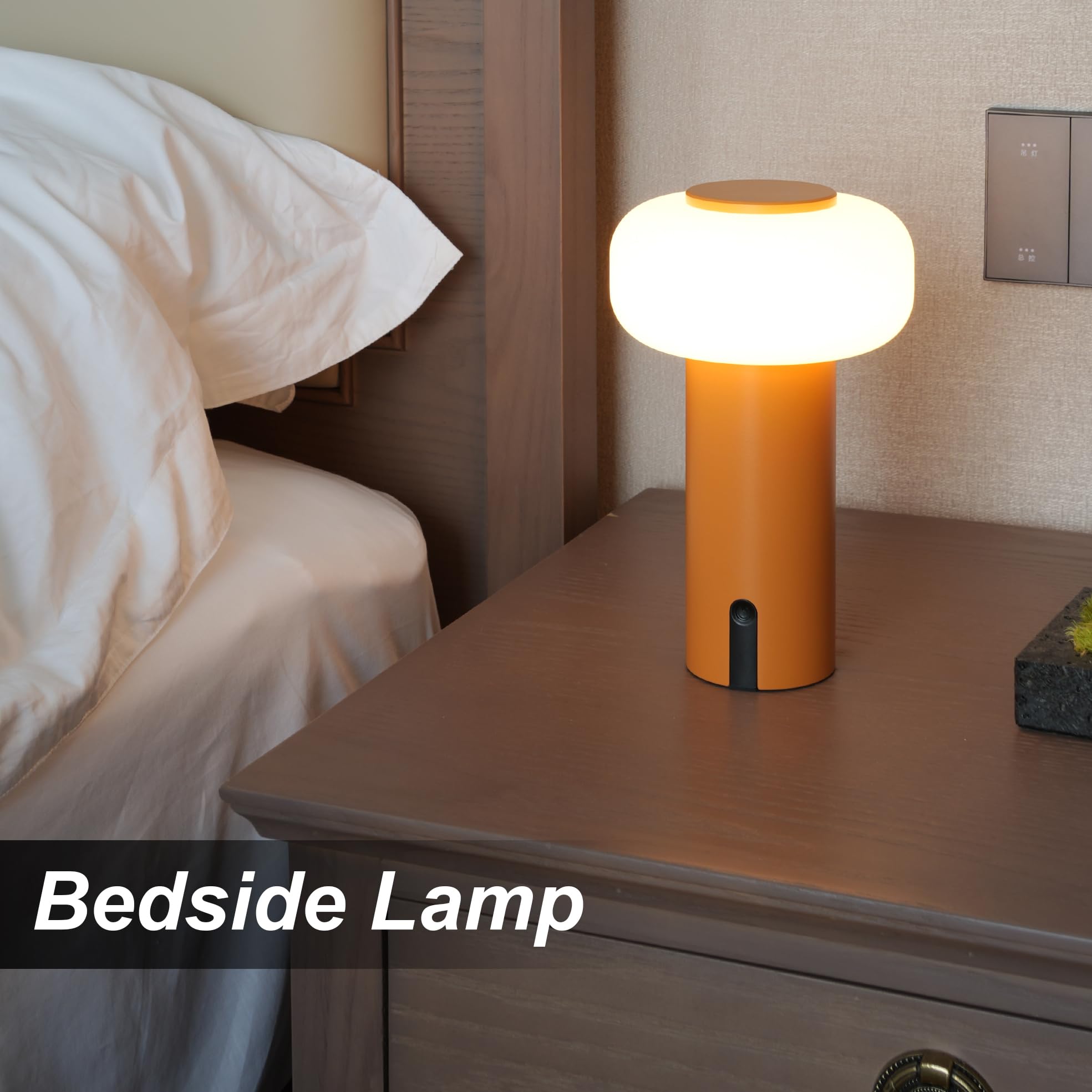 WEILAILUX Small Cordless Table Lamp Rechargeable, Portable Battery Operated Lamp with USB Charging, Touch Dimmable Night Light for Bedroom/Patio/Dinning/Outdoor/Camping (Orange)