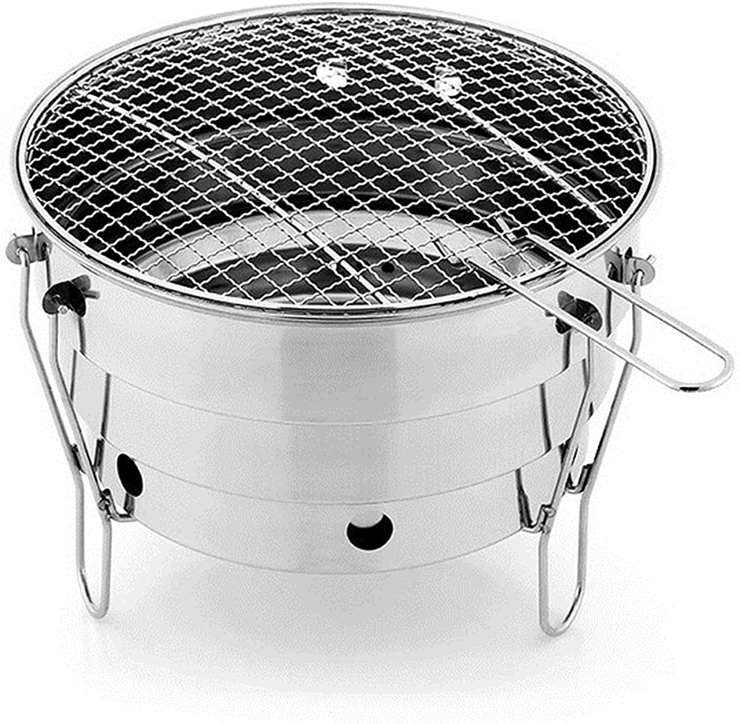 Składany okrągły grill na węgiel drzewny, grille ze stali nierdzewnej, grill kombinowany, grill dla palaczy z przenośną torbą, na piknik na świeżym powietrzu Camping Patio Garden 28 x 21.5 cm