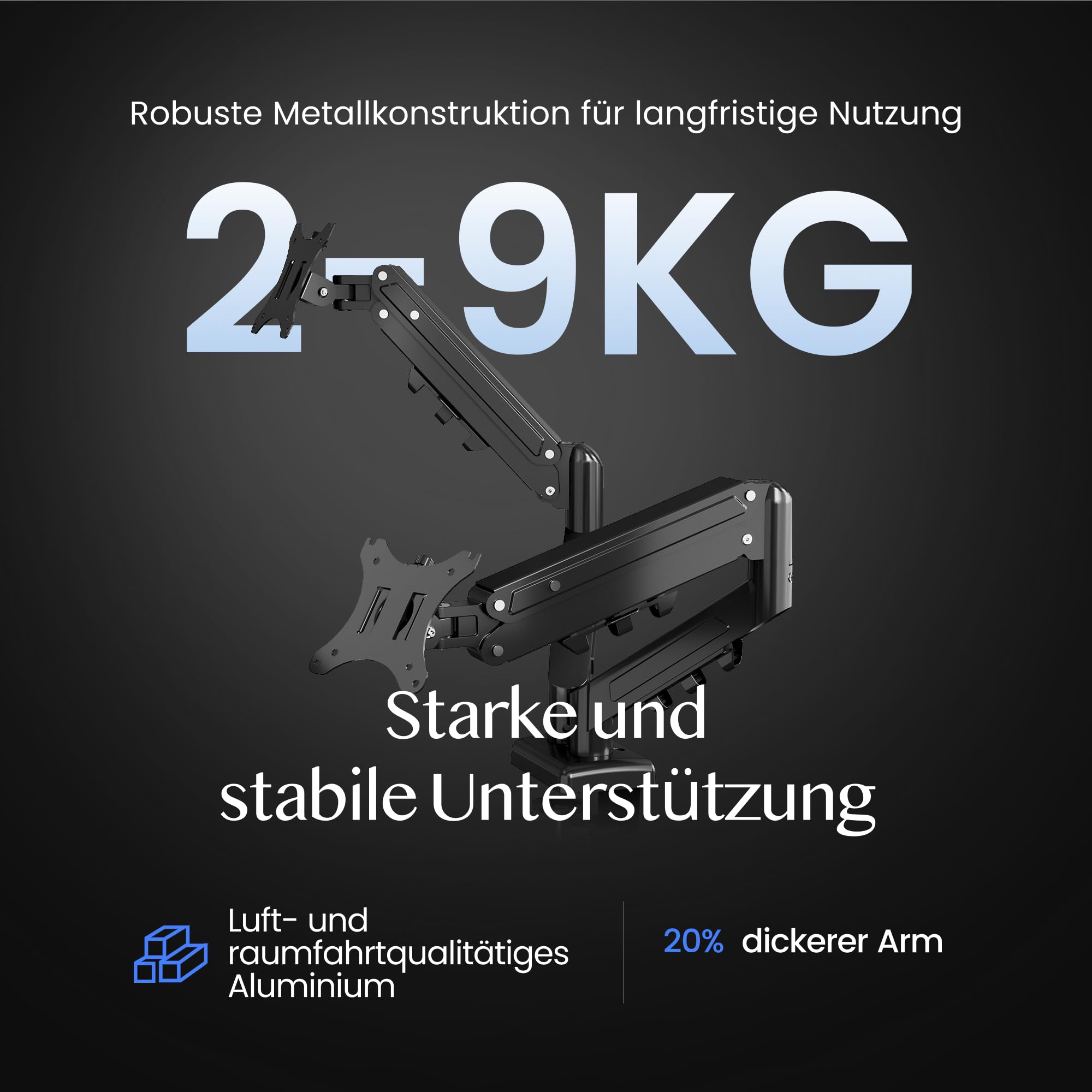 FLEXISPOT Monitor Halterung für 2 Monitore 17–32 Zoll, 2–9 kg pro Arm, Dual Bildschirmhalterung, höhenverstellbar und neigbar, VESA 75x75/100x100, Tischklemme oder Durchführungsbohrung