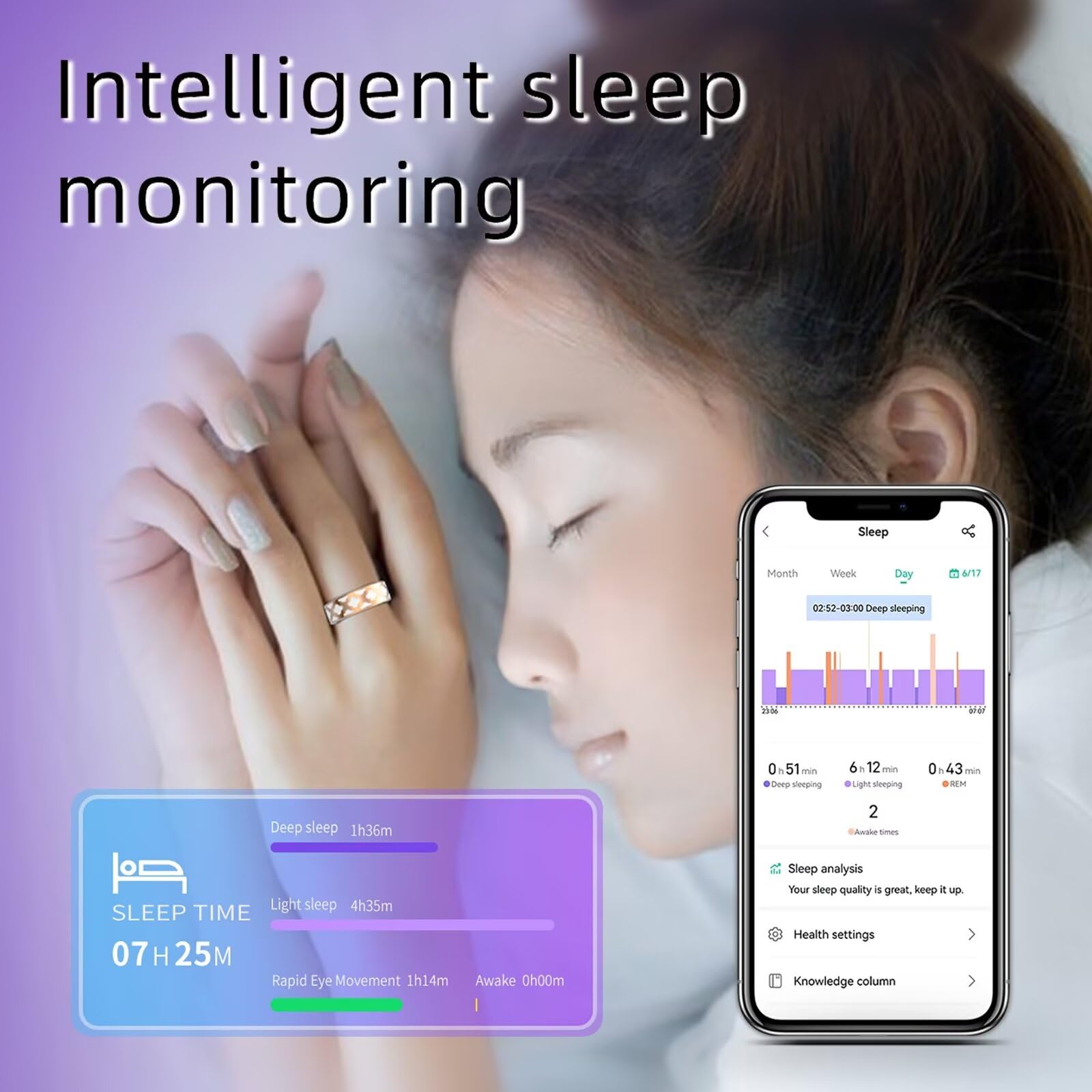 Smart Ring Damen Rosegold Smartringe für Damen Android Fitnessring für Damen Blutdruckmessung Smarter Fitness Tracker Ring SpO2 Schlaftracker Pulsmesser Schrittzähler Blutdruck IOS Finger Tracking