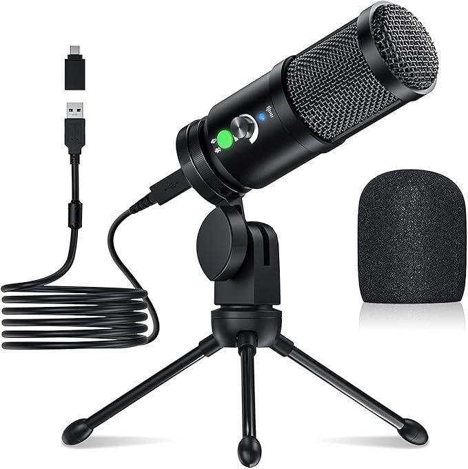 USB Microphone, Podcast Microphone with 3.5mm Jack Headphone Monitor