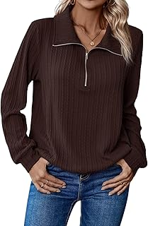 Leriya Fashion Women's Casual Long Sleeve T-Shirt - Half Zip Textured Summer Tee, Lightweight Breathable Basic Top for Dai Price In India