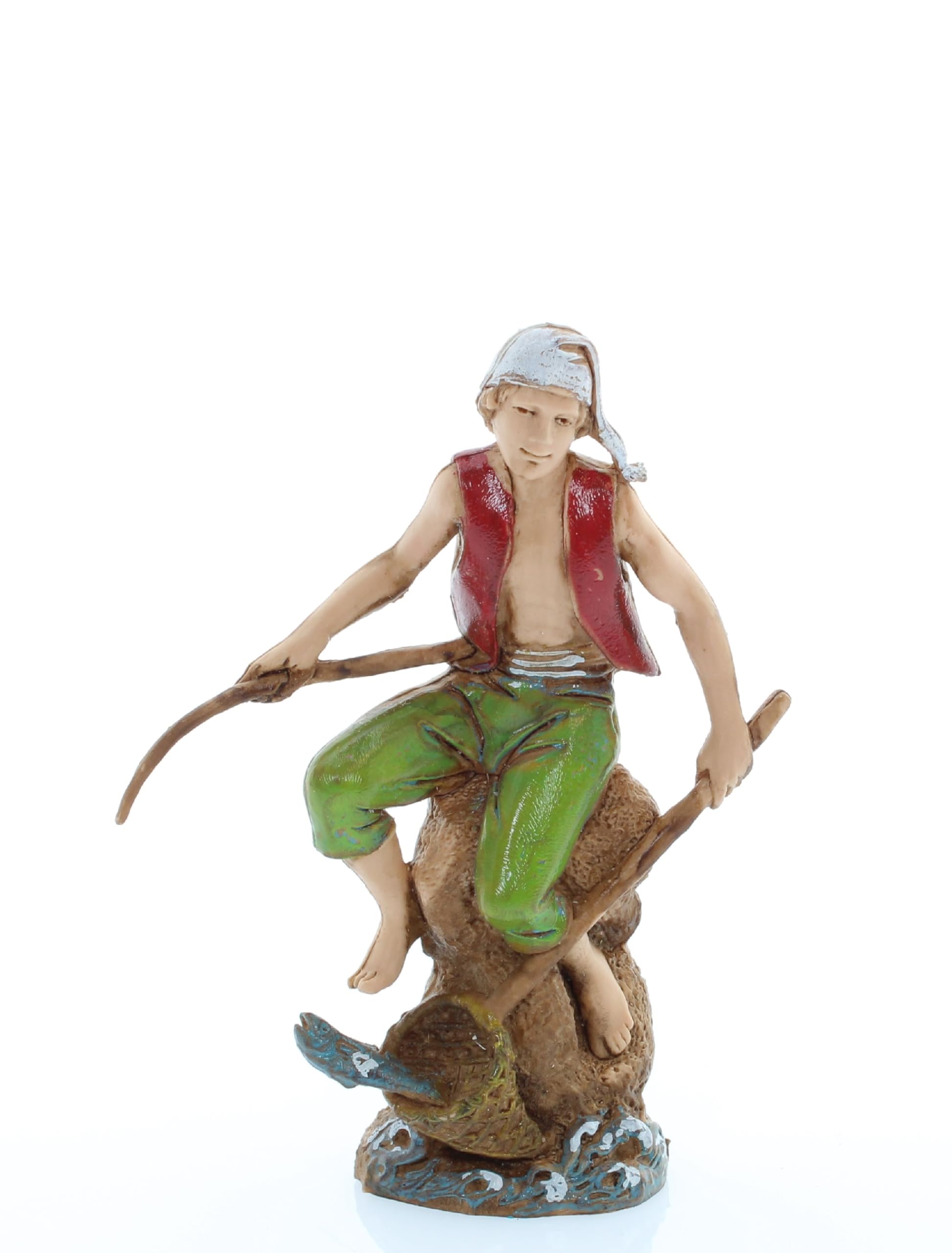 Moranduzzo Pescador para Belén de 10 Cm Escala 1:20 - Figuras de Belén Indestructibles - Estilo 700', Pintura Acabada a Mano, Producto Oficial, Escultor M. Landi