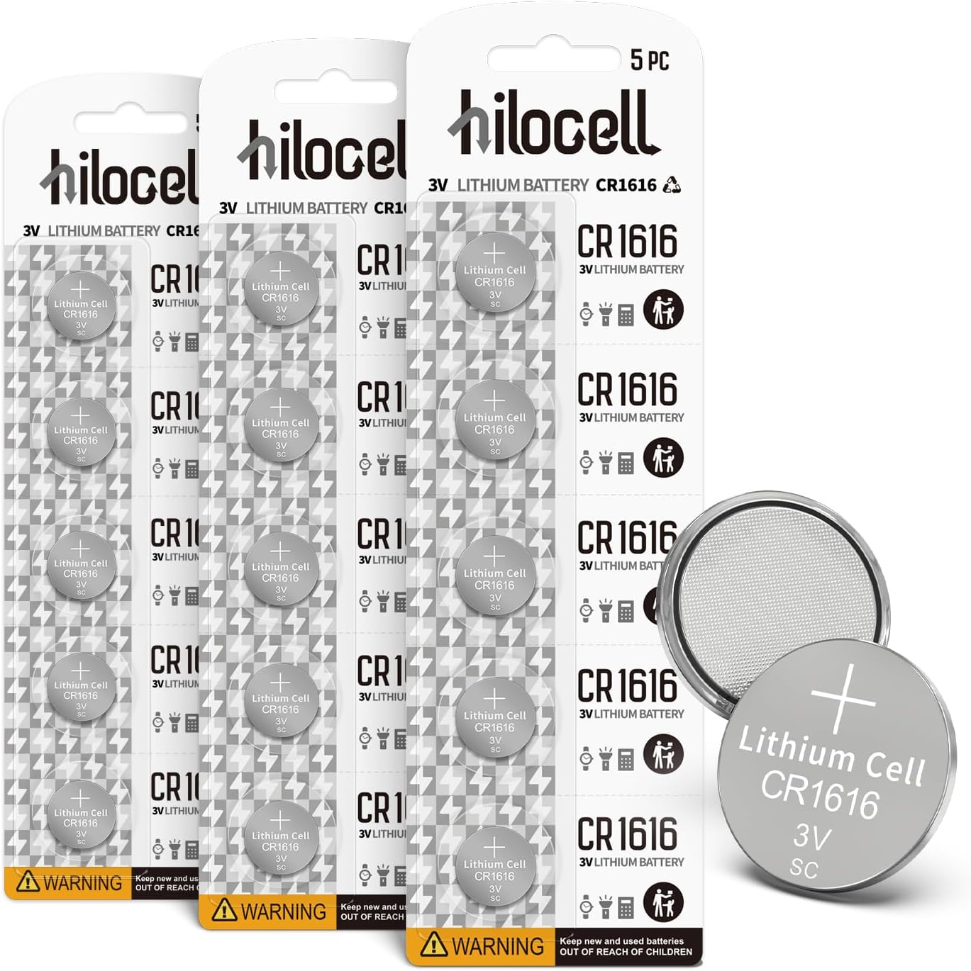 hilocell 15 Pack CR1616 Battery for Car Remote, Long