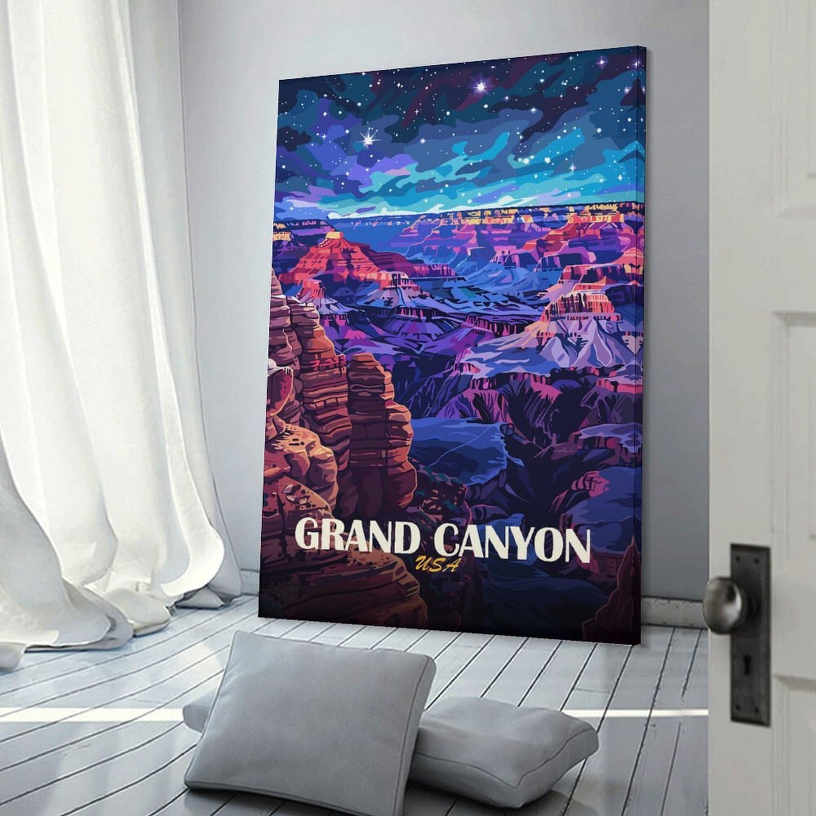 Junmoney Grand Canyon USA Night Landscape Art Canvas Wall Art 12x18inch(30x45cm), for Wall Displays, Bedrooms Or Room Updates, Ideal for Building A Coordinated Art Wall
