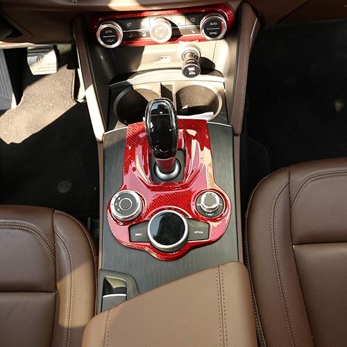 Miniatura 4 de CHEYA Red Real 100% fibra de carbono para Alfa Romeo Giulia Stelvio 2017 2018 2019 Interior del coche consola central de cambio de engranajes