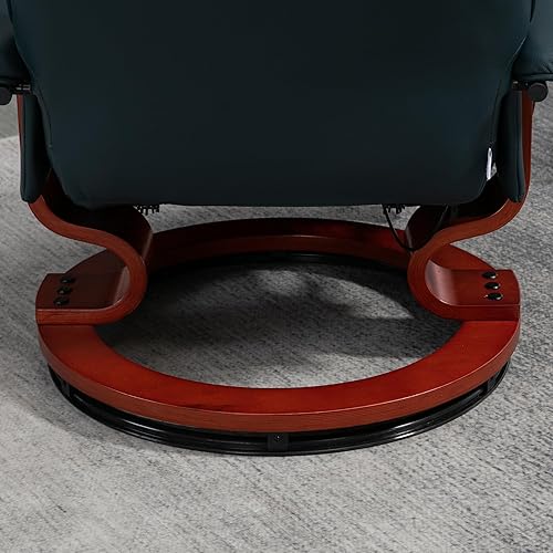 Miniatura 9 de HOMCOM Silla reclinable manual de piel sintética, silla giratoria ajustable con reposapiés, reposabrazos y base de madera envuelta para sala de