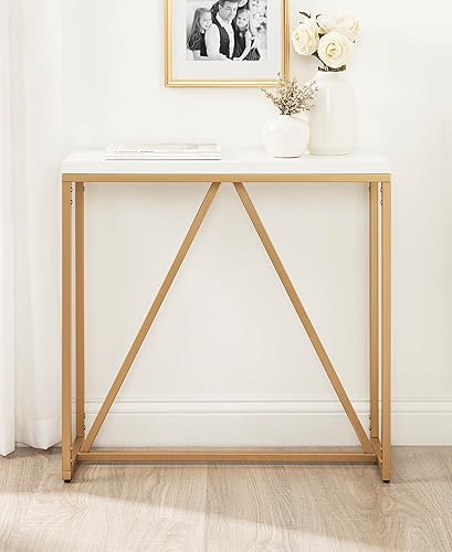 Miniatura 4 de Kate and Laurel Kaya Modern Glam - Mesa consola de 30 x 30 x 10 pulgadas, color blanco y dorado pintado, mesa rectangular de dos tonos con base