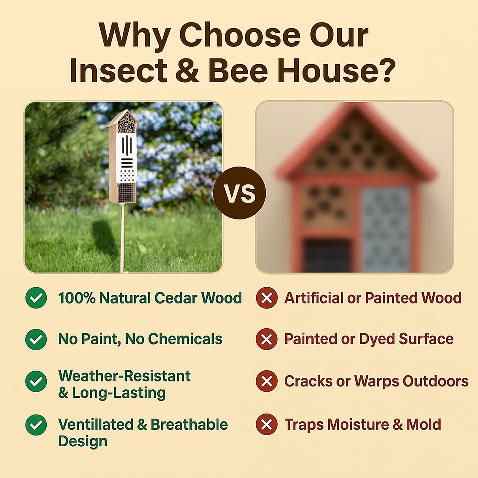 Insektenhaus aus Holz, Insektenhotel für Käfer, Bienen, Schmetterlinge, Marienkäfer, natürlicher nützlicher Insekten-Lebensraum für Garten und Hof