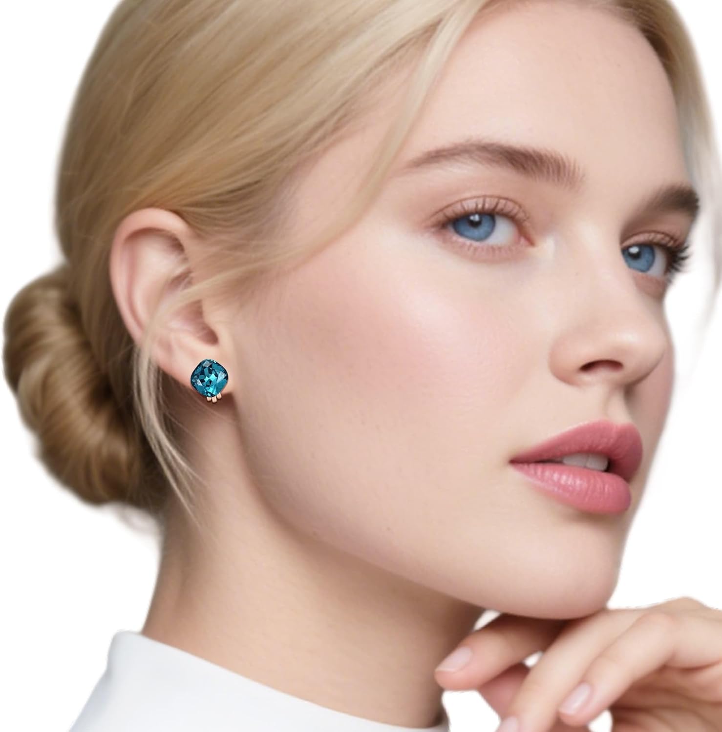 EVEVIC Austrian Crystal Square Cilp On Earrings for Women 14K Gold Plated Non Pierced for Sensitive Ears Jewelry Gifts for Anniversary - Image 2