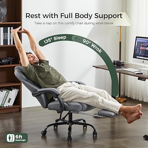 Miniatura 4 de Silla de oficina, silla de oficina grande y alta con reposapiés, silla ergonómica, sillas de escritorio de oficina en casa, silla reclinable de