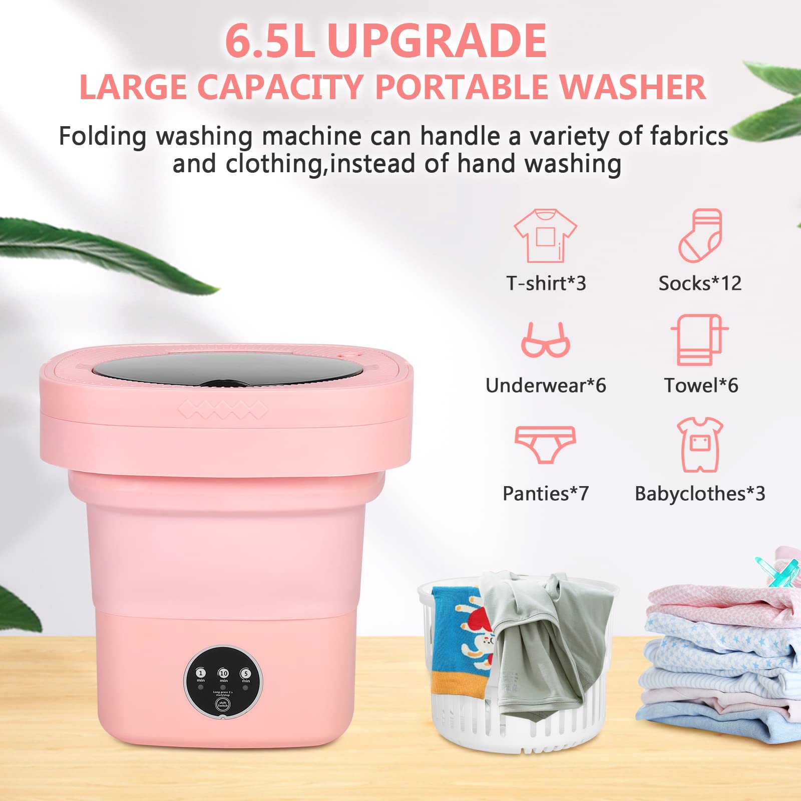 Ensemble machine à laver et sèche-linge portable, 6,5 L, mini machine à laver pliable portable avec fonction de désinfection, petit ensemble lave-linge et sèche-linge portable pour appartements,