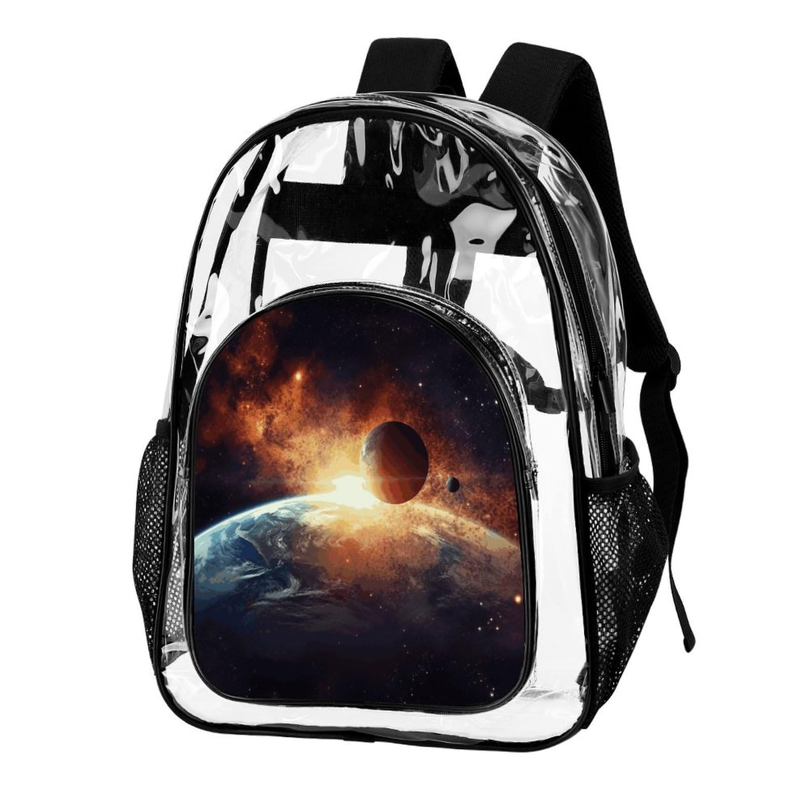 Sun And Earth Transparenter Rucksack, groß, transparent, PVC, Büchertasche für Sicherheit, Arbeit, Reisen, Stadion