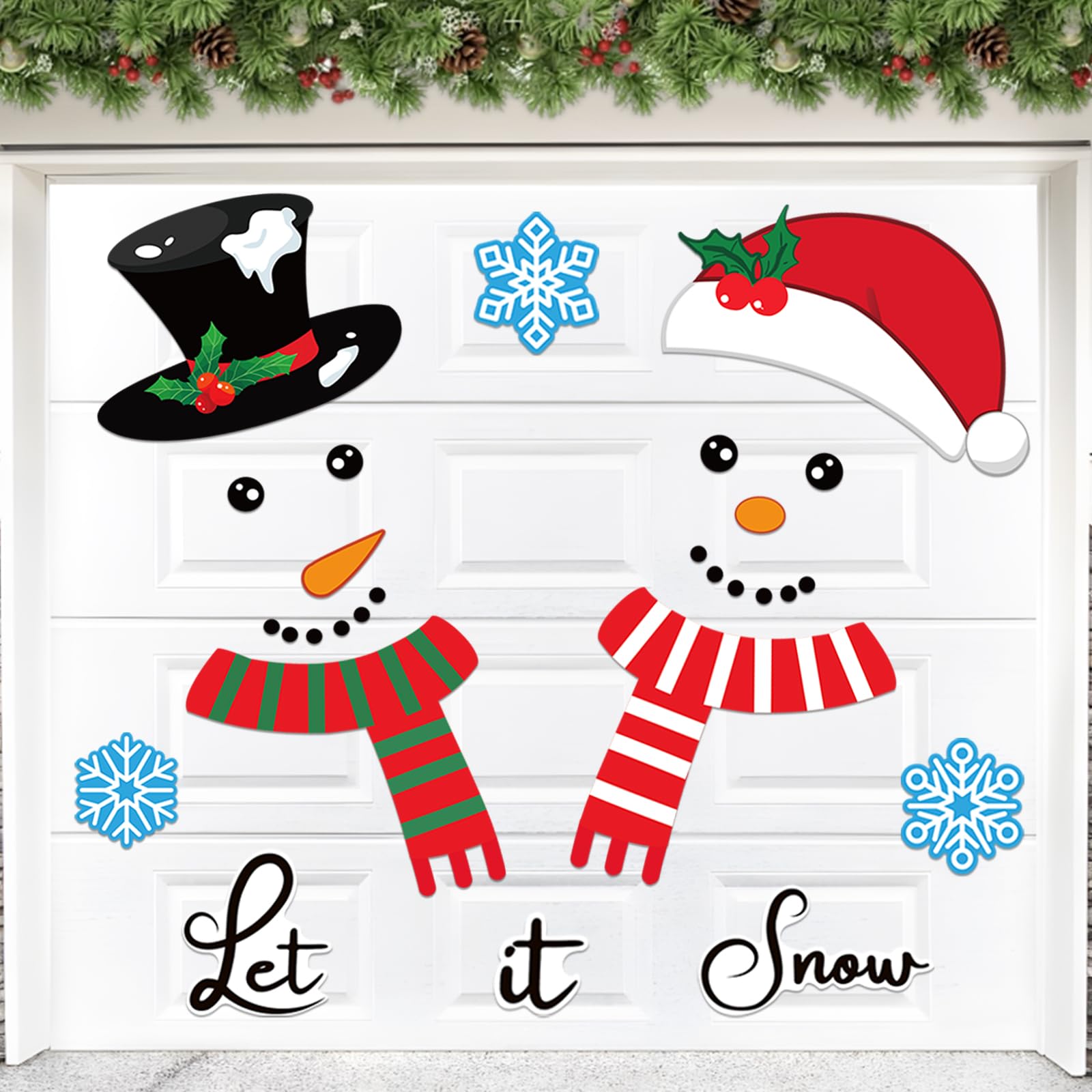 Flocons de neige aimants de porte de garage Noël et bonhomme magnétique