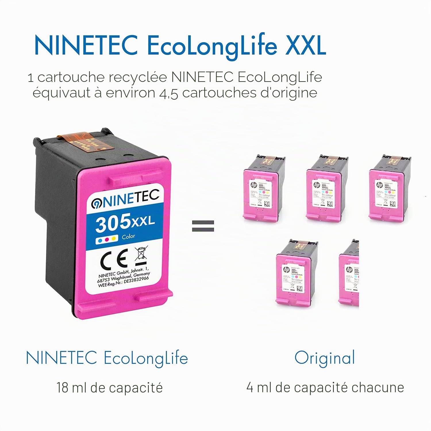 NINETEC 305 XL Noir et Couleur Cartouches d'encre de rechange pour HP 305 XL 305XL pour DeskJet 2700 2710e 2720e 2800e 2810e 2820e 2822e 4110 4120e 4122e 4210e 4220e 4230e Envy 6010e 6020e 6030e 6032e