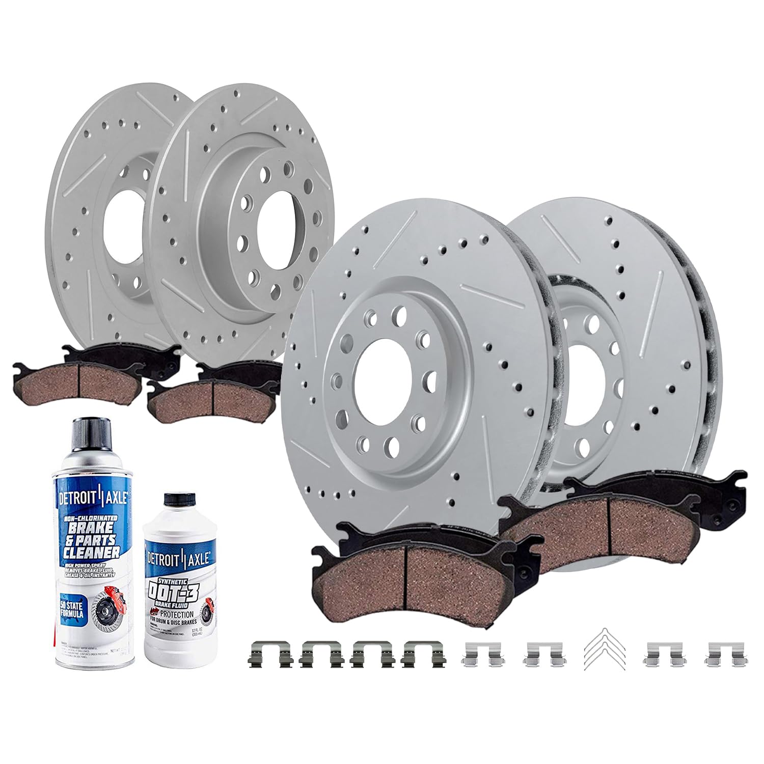 Detroit Axle - 10pc Drilled and Slotted Brake Kit for 2013-2016 Dodge Dart | 2014 2015 Disc Rotors Ceramic Brake Pads with Hardware Replacement 12.00" Front 10.39" Rear Rotor