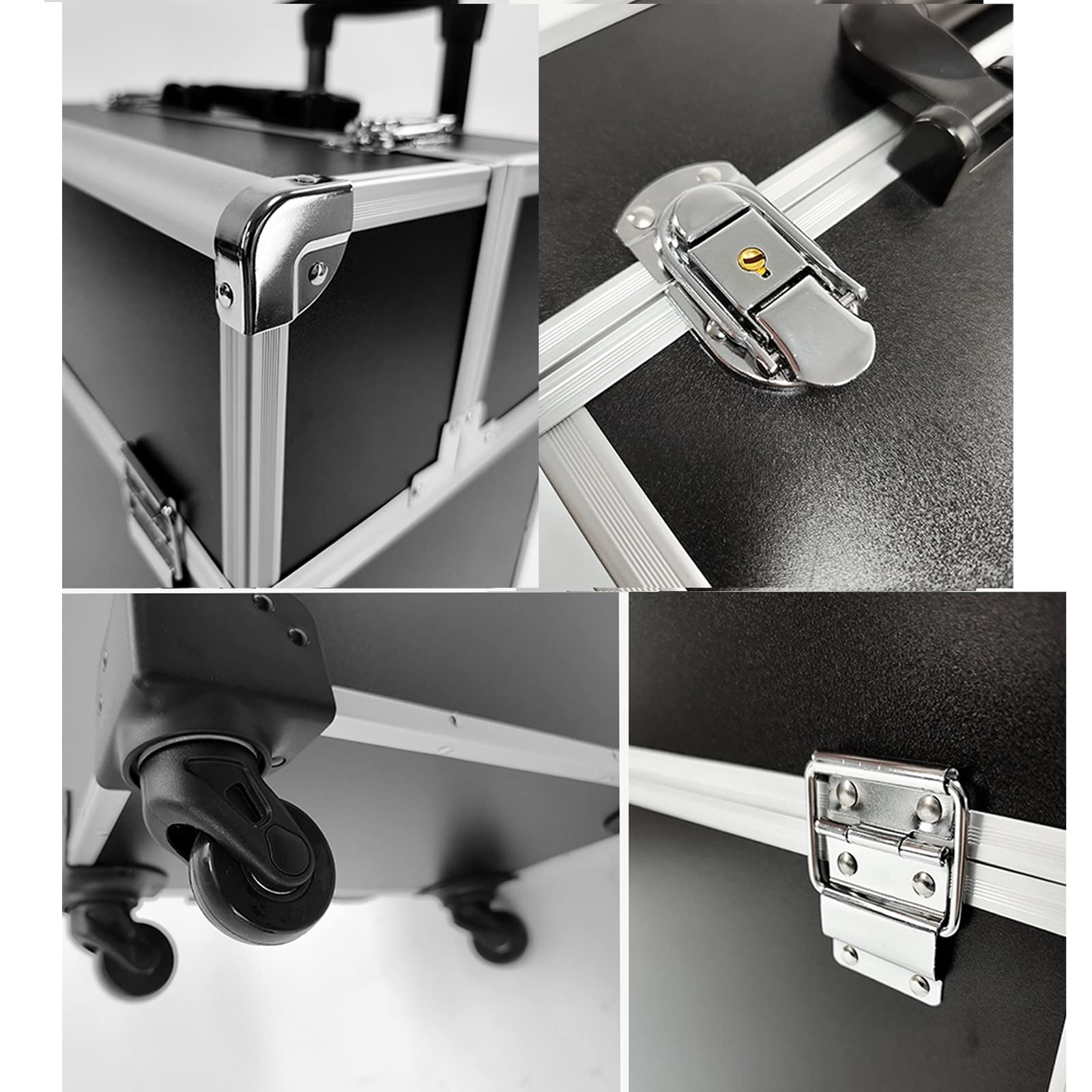 Valigetta in alluminio per truccatori e truccatori, borsa organizer professionale da viaggio, nero