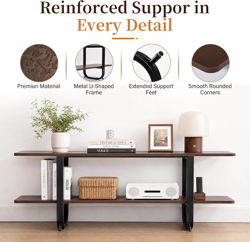 Tiita Walnut TV Stand for 65-Inch TVs, 2 Open Shelves, Modern Media Console image 6