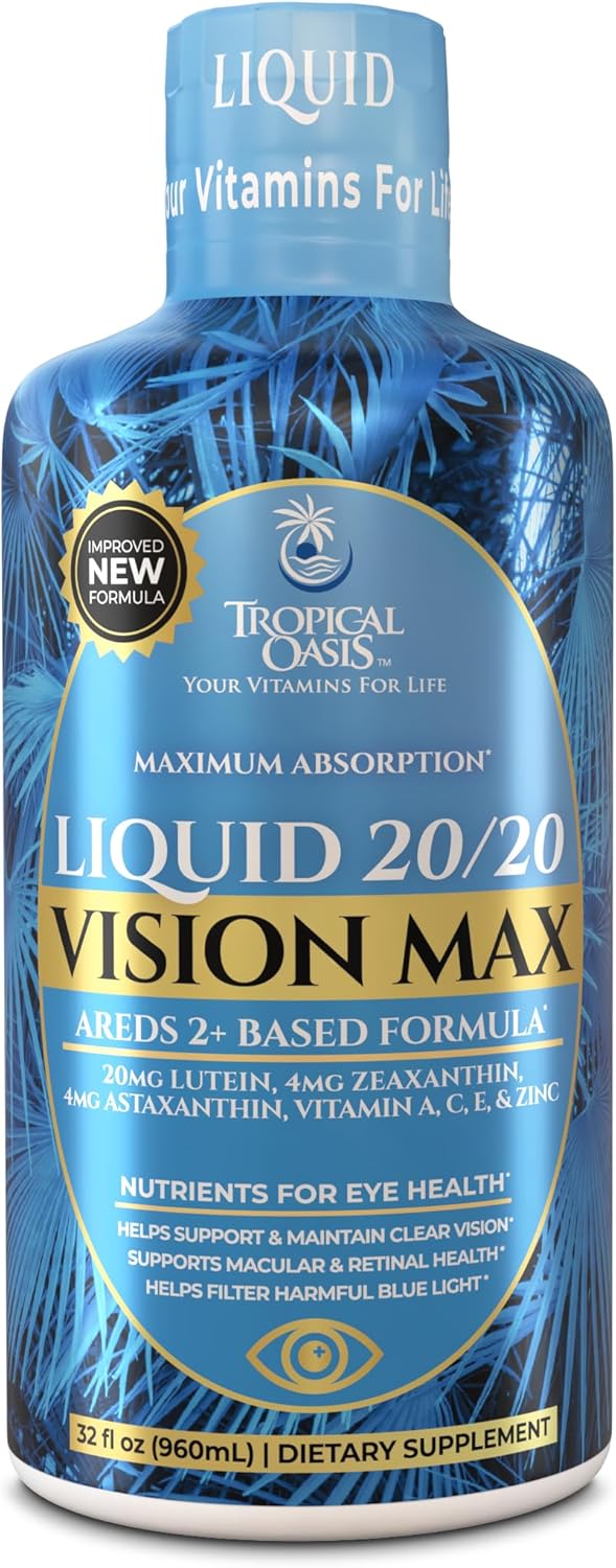 Liquid 20/20 Vision - Eye Vitamin Formula w/20mg Lutein, 4mg Zeaxanthin, 4mg Astaxanthin for Vision Support –Max Absorption- Great Taste & No Pills to Swallow– 32 Serv, 32oz