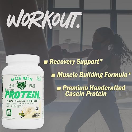 Miniatura 4 de Black Magic Protein - 2 libras - Caseína de huevo de suero de leche, enzimas, culturismo - con llavero Enbanc Health (helado de vainilla)