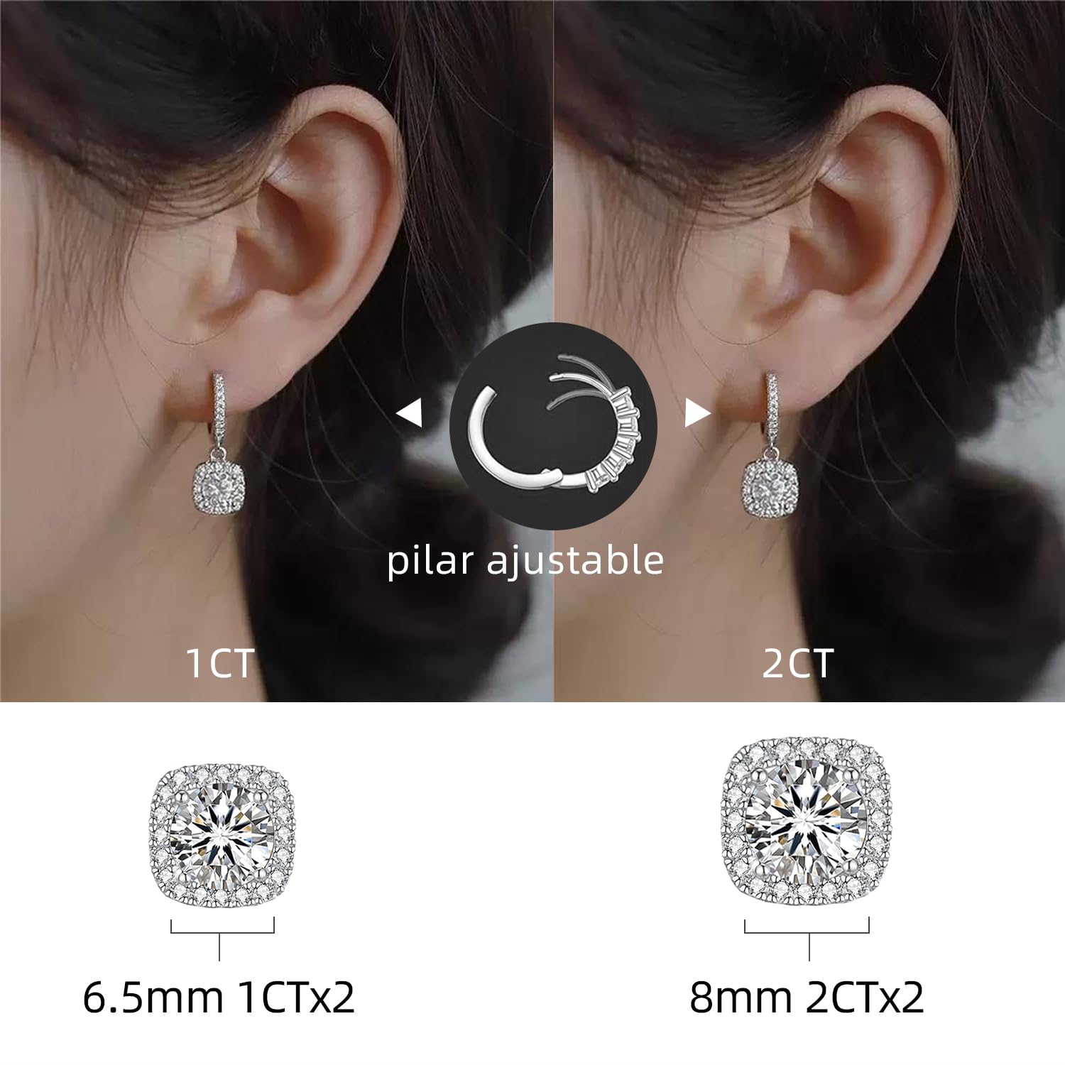 Pendientes colgantes de moissanita para mujer, diamante de moissanita de 1CT, cultivado en laboratorio, con baño de rodio, pendientes de plata, regalo de joyería.