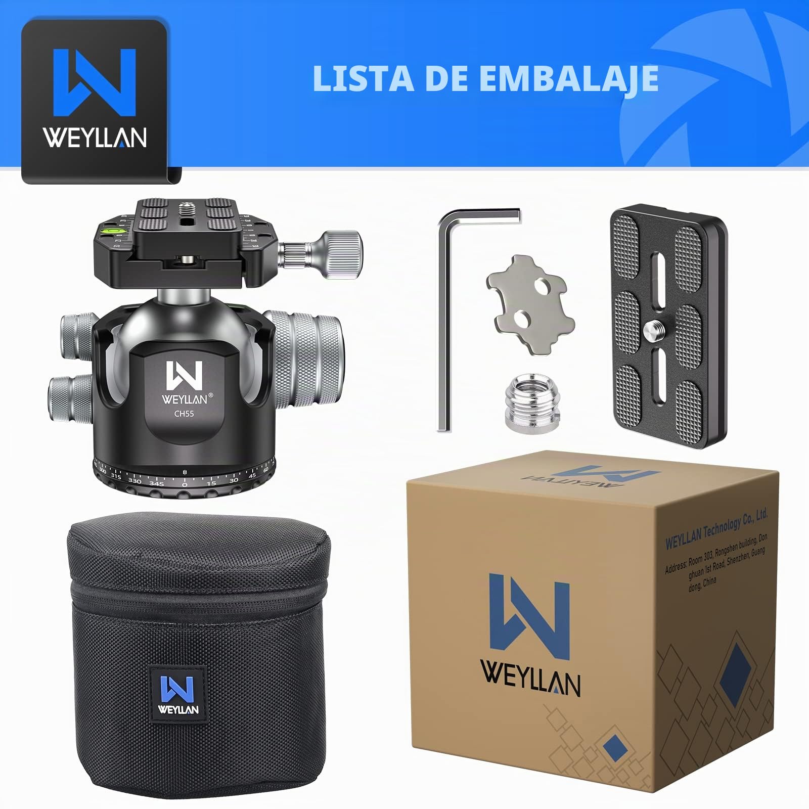 WEYLLAN CH55 cabeça de Bola de tripé, 55mm cabeça de tripé de Metal | 55mm cabeça de tripé, com placa de desbloqueio rápido Arca Swiss, para tripé, DSLR, câmara de vídeo, cámara,carga máxima 40kg