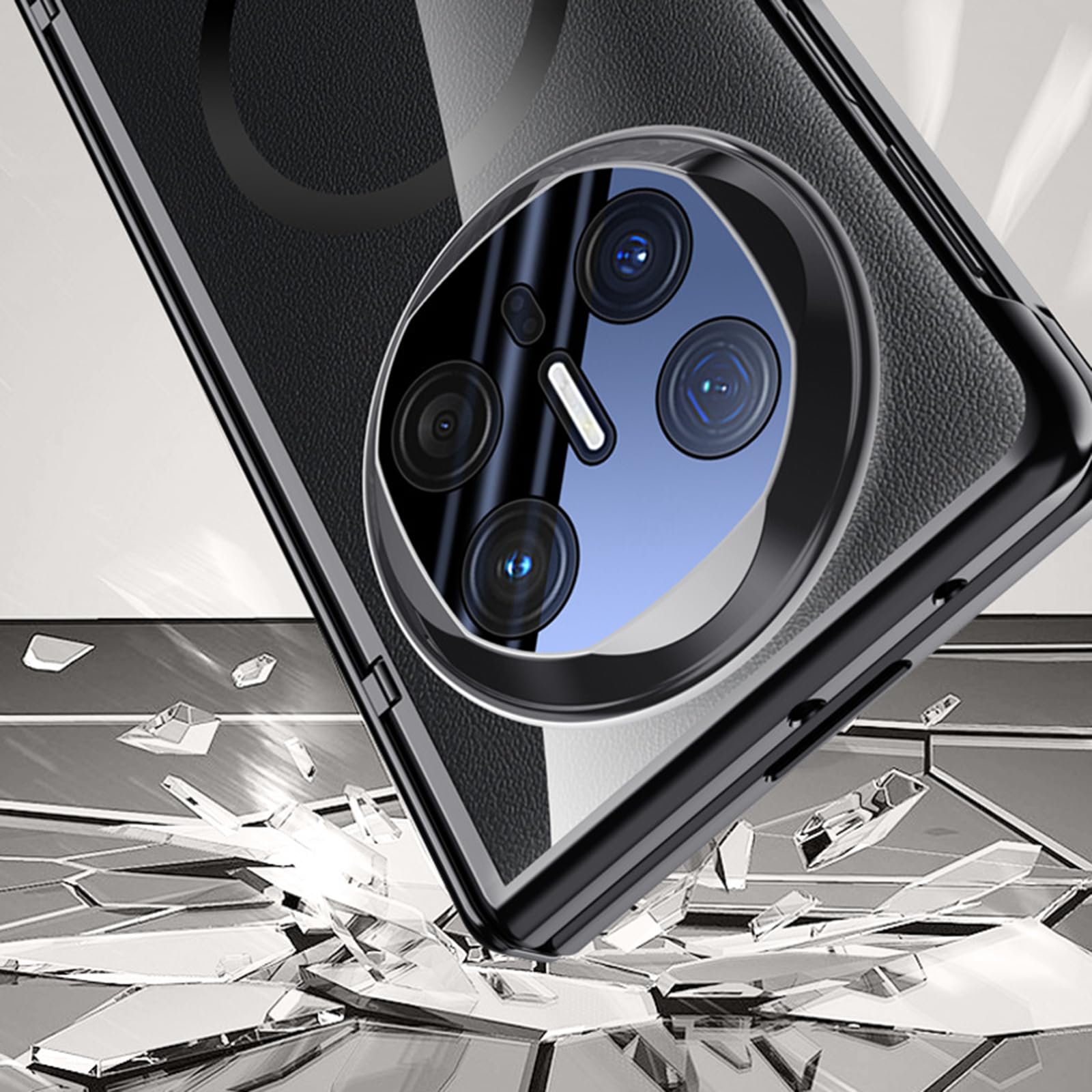 Anti Peeping Cover per Huawei Mate X6, Protezione Privacy Vetro Temperato Magnetica Custodia Cerniera AntiGraffio Placcatura Trasparente Guscio,Nero,Mate X6