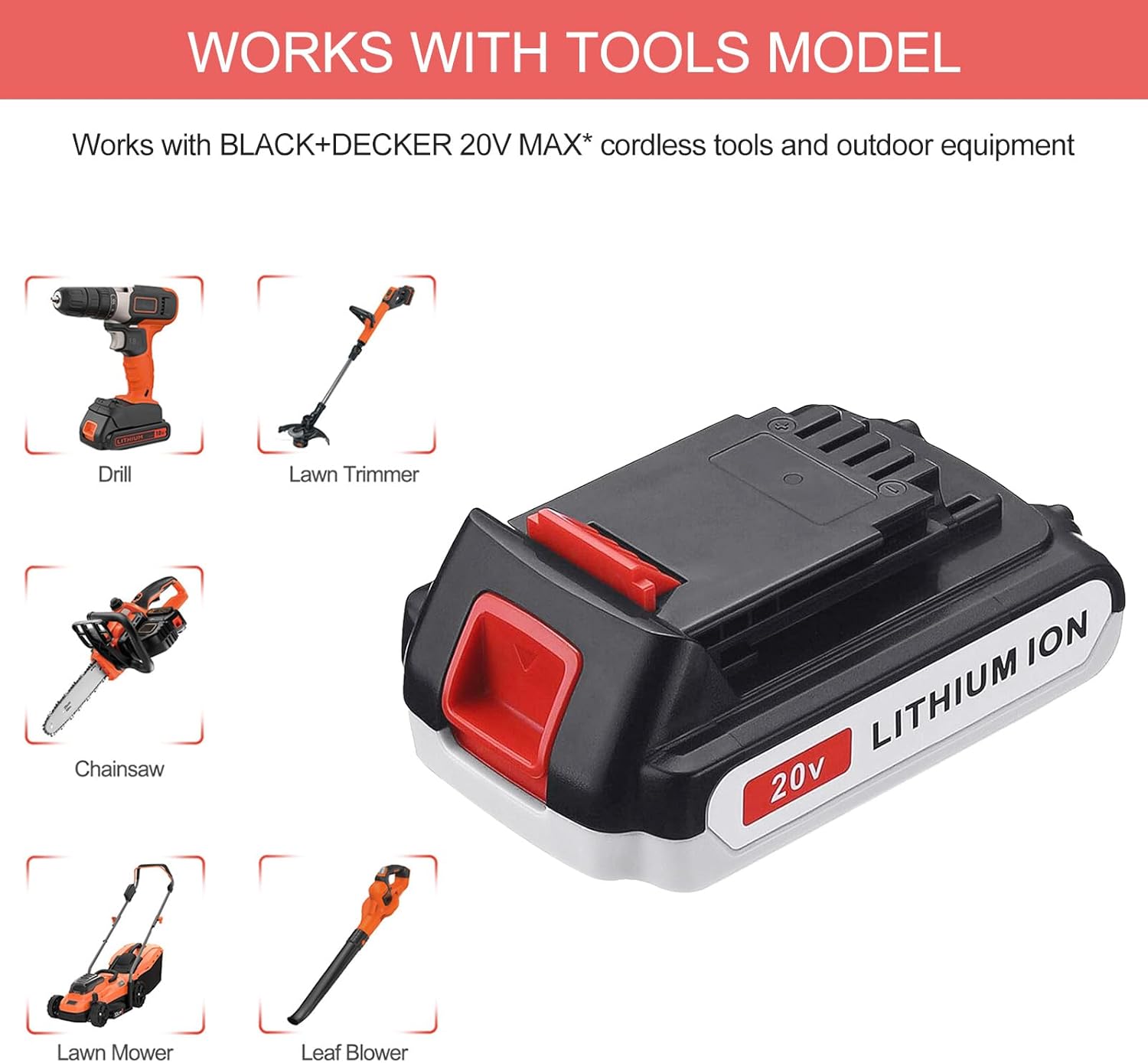 LBXR20 20V Lithium Battery with Charger Replace for Black and Decker 20V MAX LBXR20 LB20 LBX20 LBXR2020-OPE LBX4020 Battery and Charger - Image 4