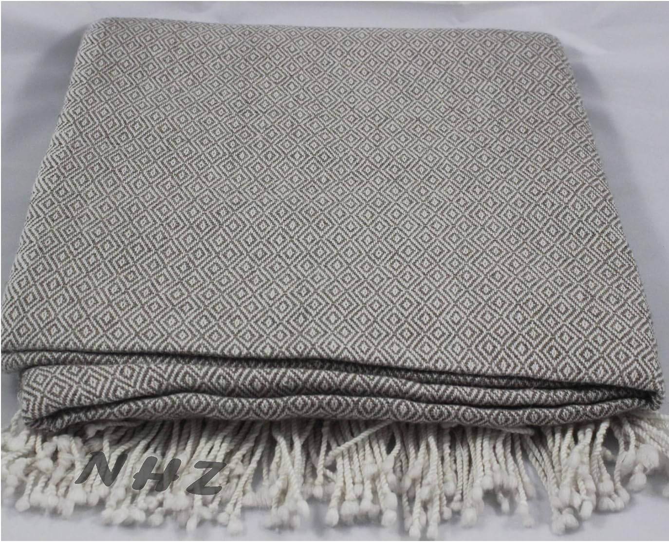 Nepalese Handicraft Chevron Wool Blend Throw Collection for Bed, Couch,Sofa - 54inch x 108inch- Super Soft, Light Weight, Travel and Meditation Blanket for All Seasons - Grey/Fringes