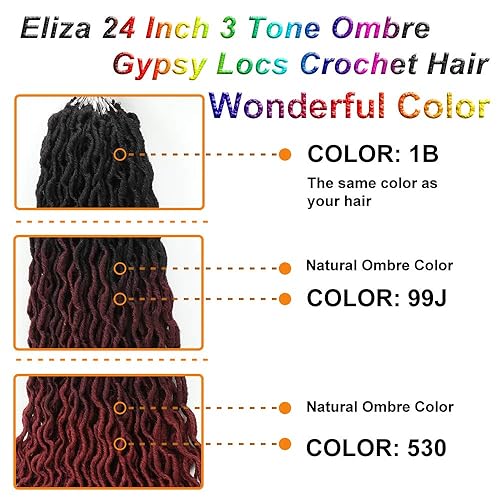 Miniatura 3 de Eliza - Extensiones de cabello trenzado sintético, de rizos gitanos, ondulados, teñido degradado estilo ombre, 8 paqueteslotes, 100 % kanekalon,