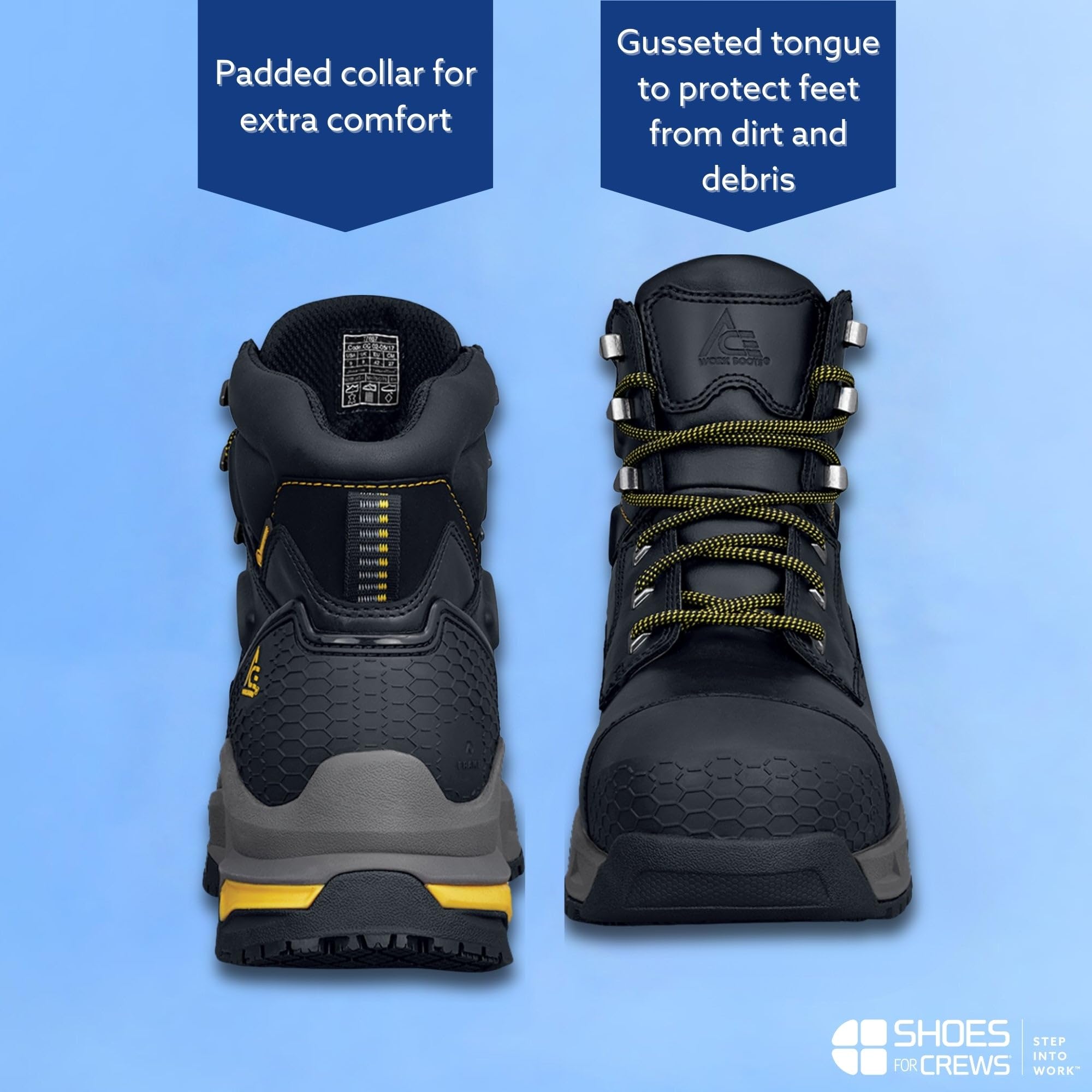 Shoes for Crews Redrock, Men's, Women's, Unisex 6 Inch Composite Toe Work Boots, Slip Resistant, Water Resistant, Black