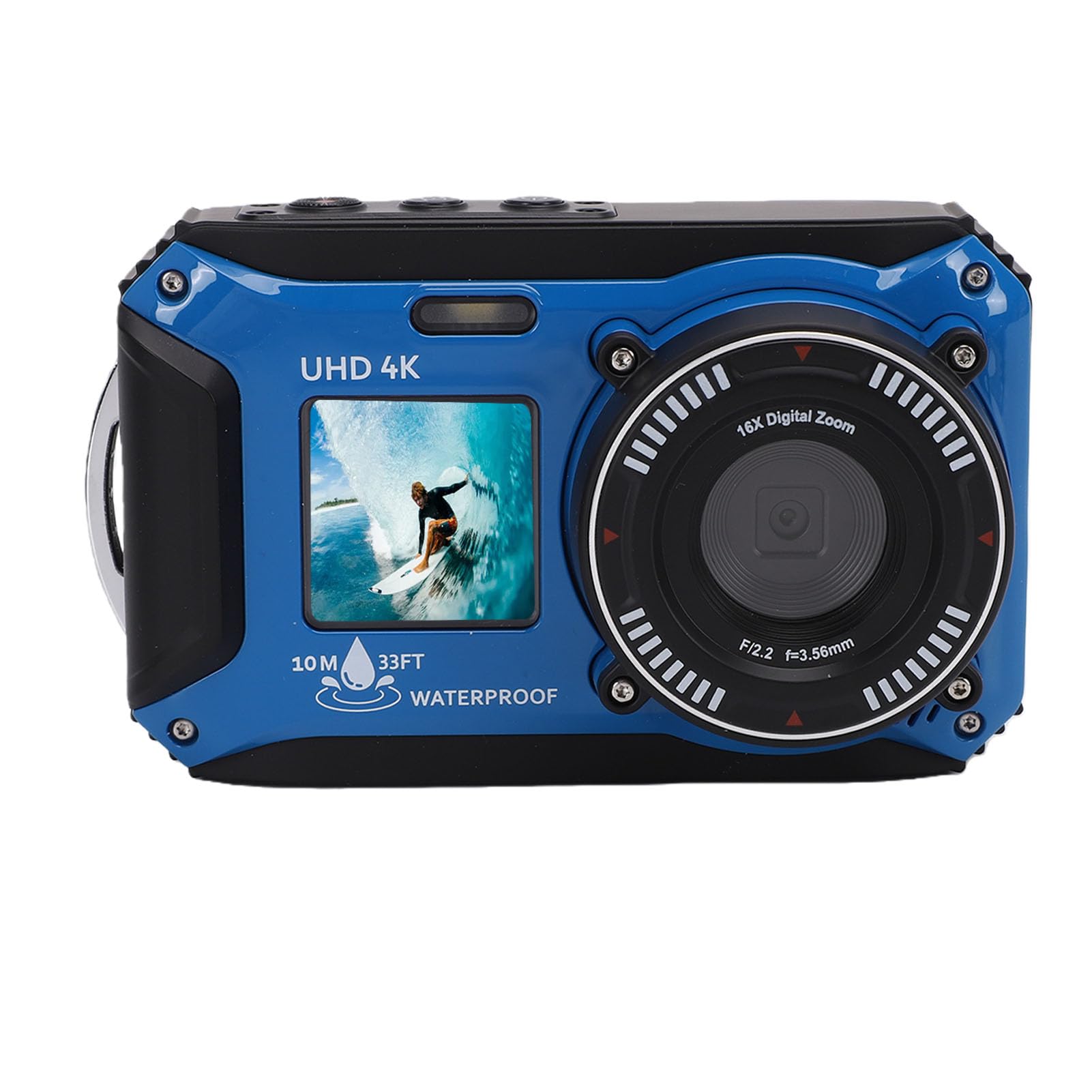 Bewinner Cámara Subacuática 4K, Cámara Digital Impermeable de 33 Pies con Enfoque Automático de 64MP, Flotante de Pantalla Dual para Snorkel y Aventuras