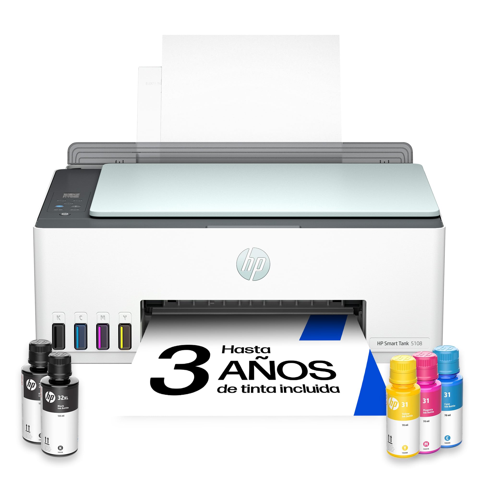 HP Smart Tank 5108 Wi-Fi Multifunction Ink Printer, with Refillable Reservoir, Includes Ink for Printing up to 3 Years