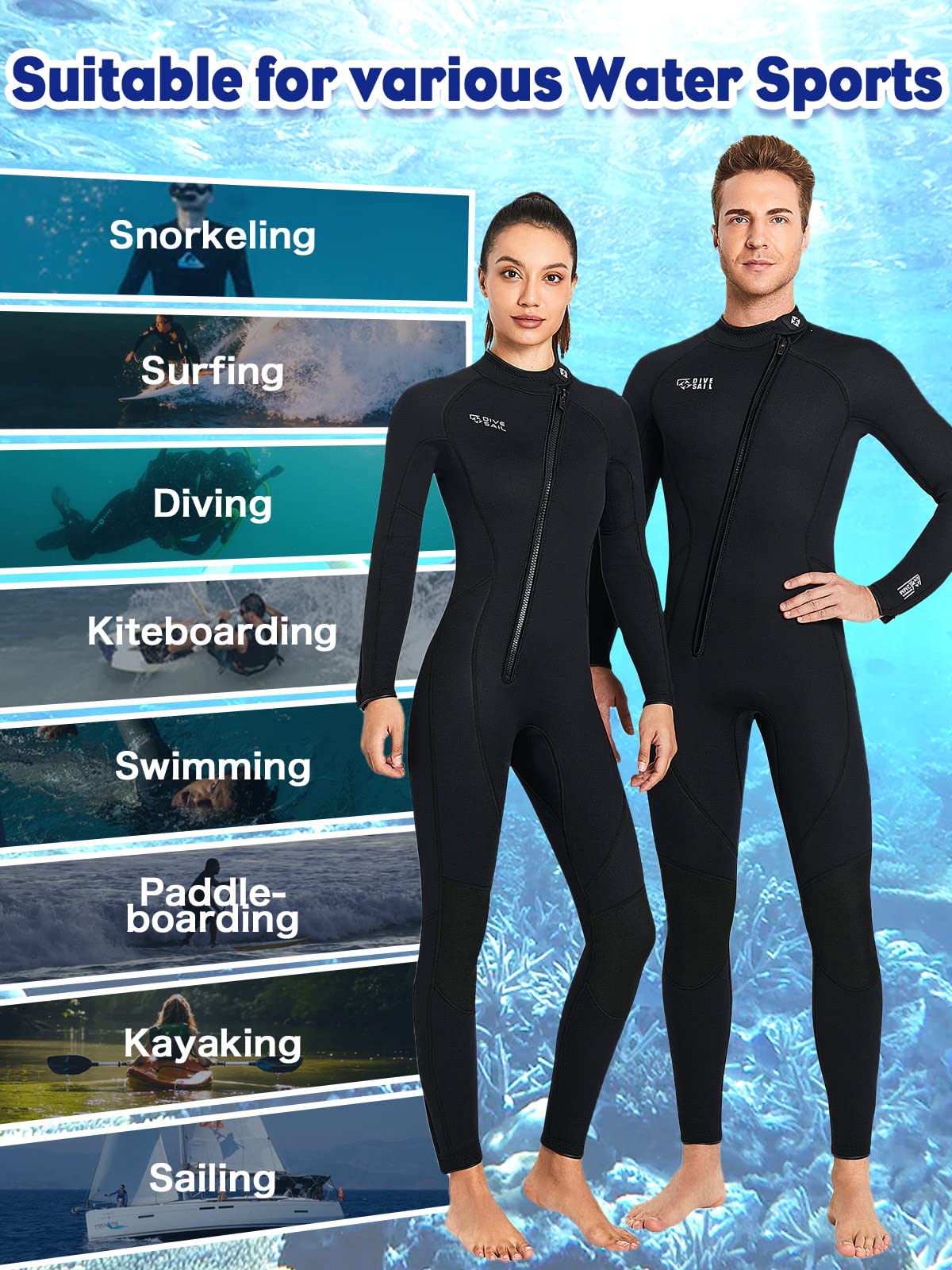 Joysummer Muta In Neoprene 3mm - Muta Subacquea Intera Uomo Donna Con Zip Frontale Per Nuoto, Surf E Snorkeling - Foto 12