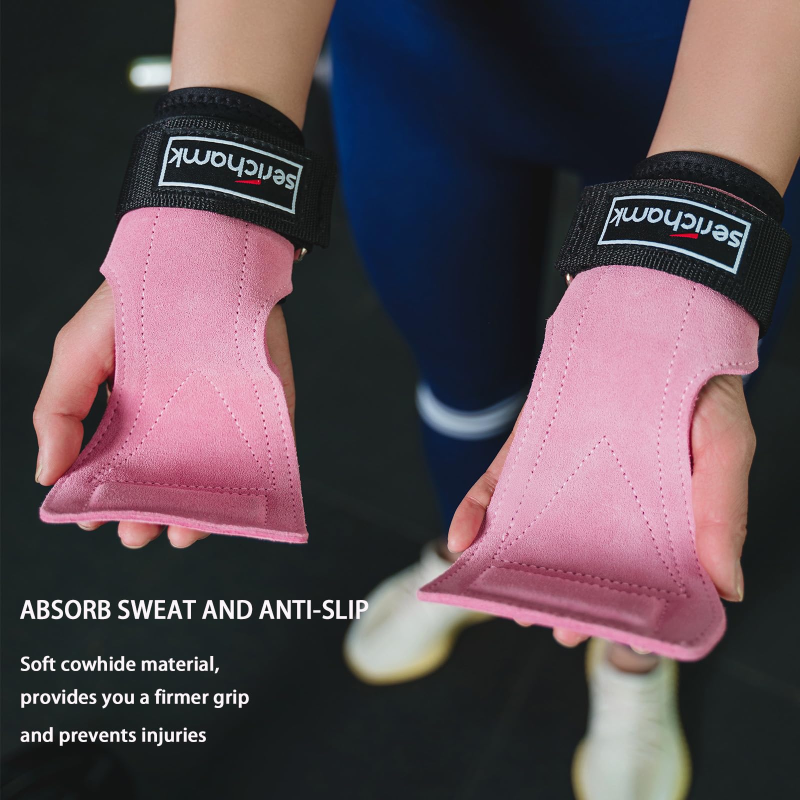 Sangles de poignet pour haltérophilie avec bandes de poignet, bandes de poignet en cuir, sangles d'assistance pour soulevé de terre, sangles d'entraînement pour homme et femme, rose