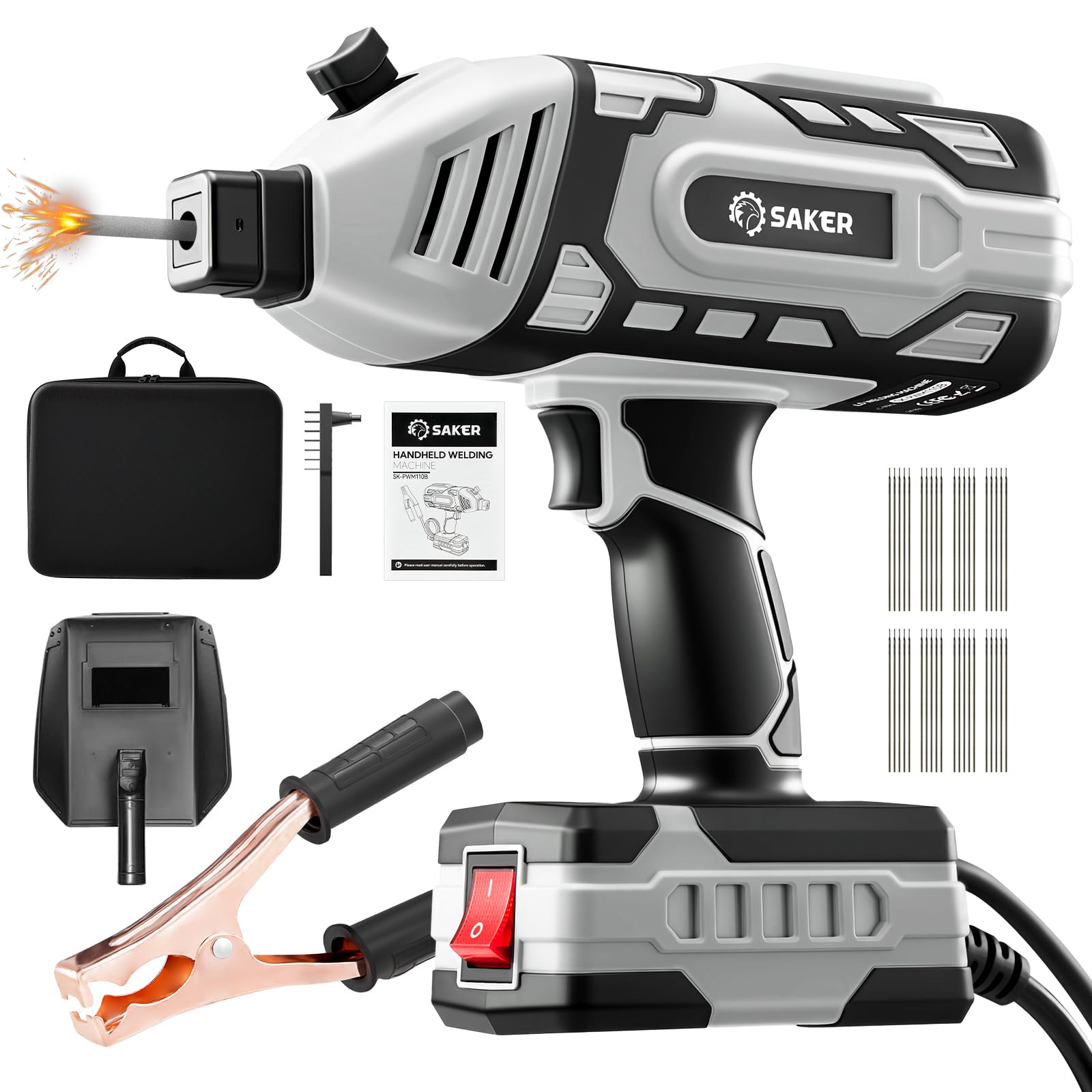 Saker Portable 110V ARC Welder, 40 Rods, 5-Level IGBT, Grey