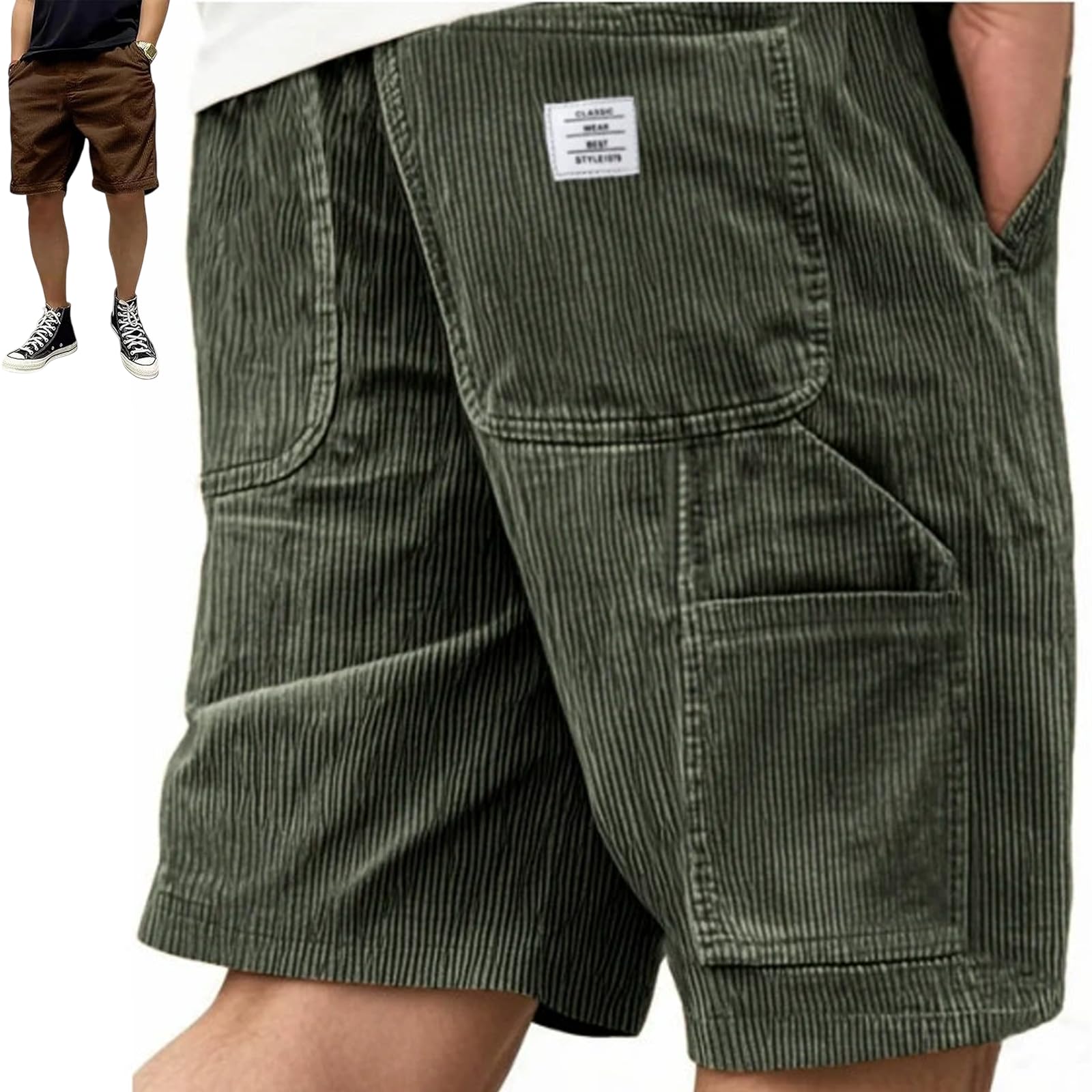 Mens Shorts, Practical Multi-Pocket Cargo Corduroy Embroidered Logo Loose Short
