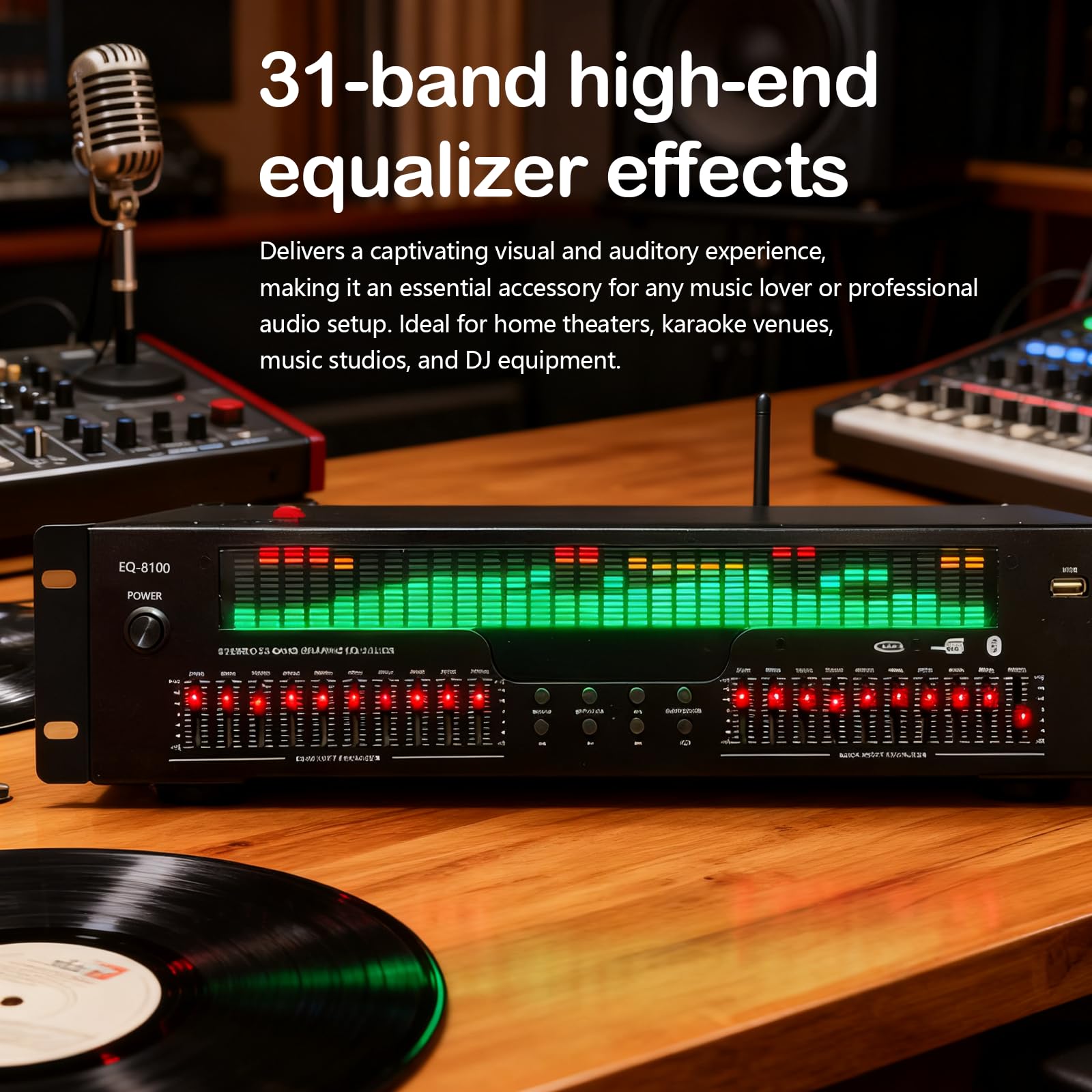 Equalizer, 31-Band Stereo Graphic Equalizer Professioneller Spectrum Analyzer Soundprozessor Soundsystem Rauschunterdrückung Klangoptimierung für Musikdarbietungen Aufnahmestudio