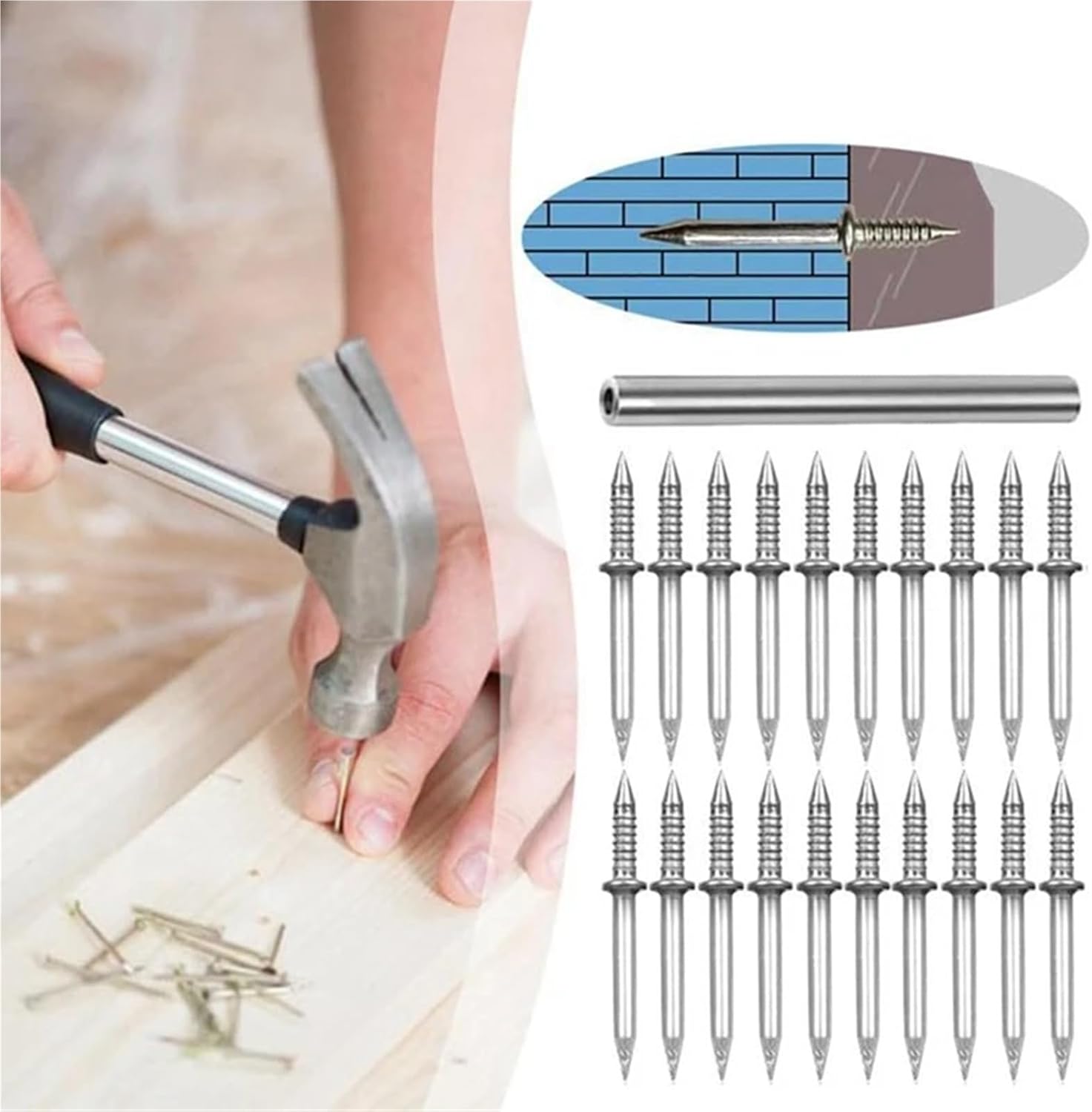 Double Sided Nails 600/800/1000Pcs Double-Head Skirting Seamless No Trace Nails Sheep Horn Single Angle Cement For Solid Wood Trim(600PCS)