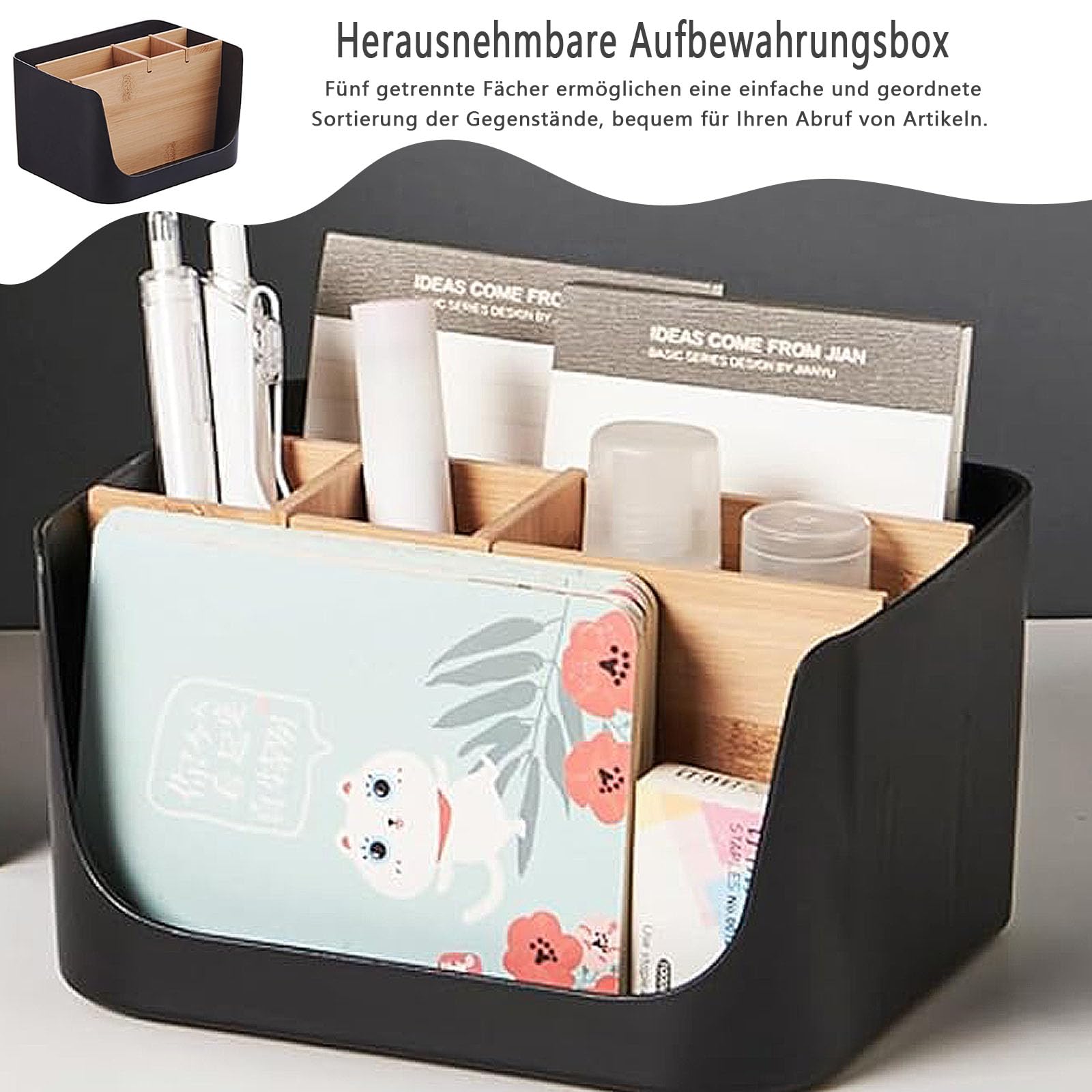 Organizer Da Scrivania In Bamb&ugrave; | 5 Scomparti Rimovibili | Per Penne, Cosmetici O Cucina | Design Verde