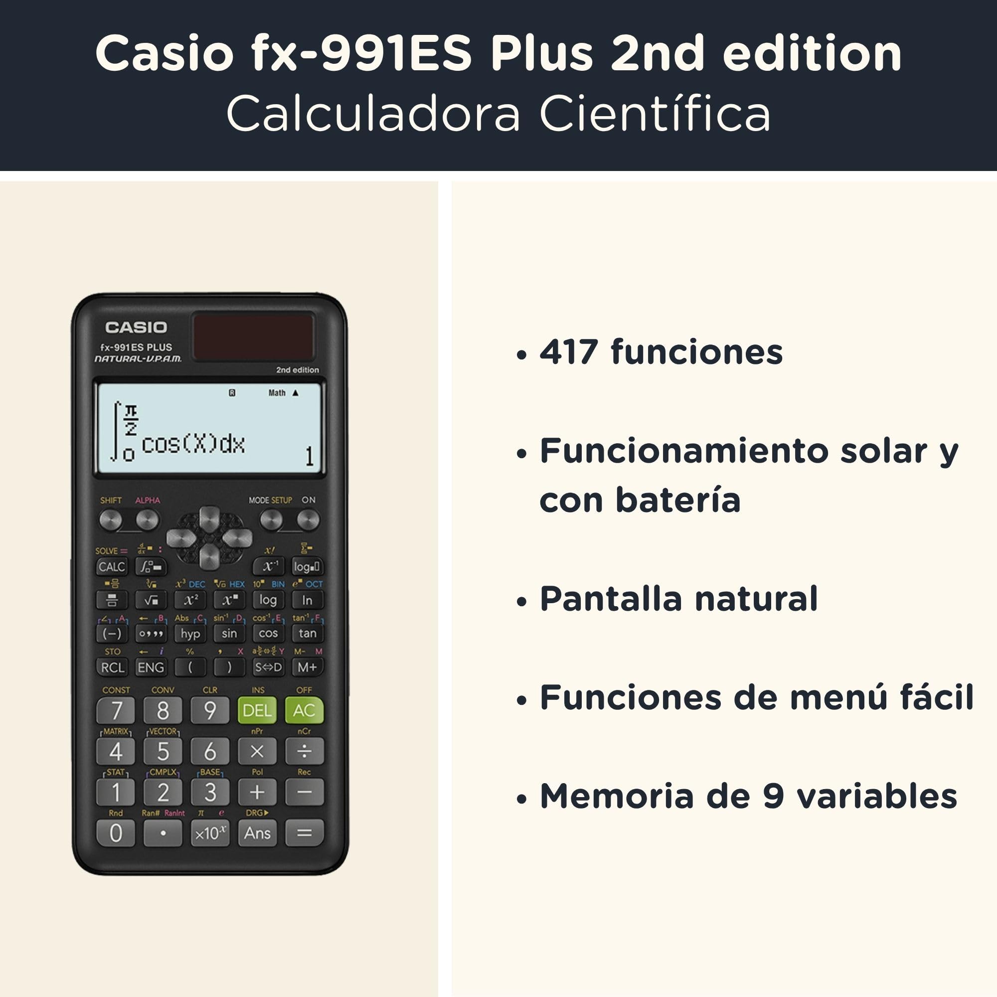 Casio fx-991ES Plus 2nd Edition con Funda Protectora WYNGS Gris Claro - Calculadora Científica - Paquete Básico