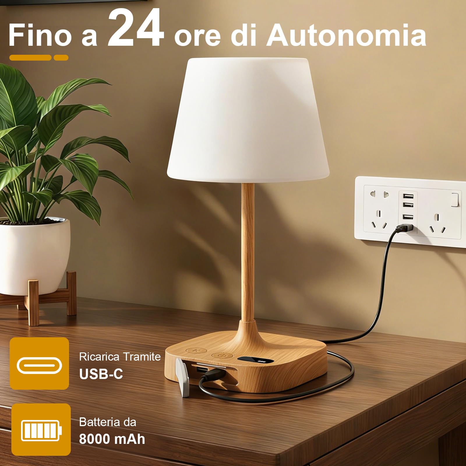 Lampade da Comodino Touch Set da 2, Lampada da Tavolo Senza Fili LED | Dimmerabile Ricaricabile Luce Notturna senza Fili con Memoria, Luce Notturna LED per Campeggio all'aperto Esterno Verande