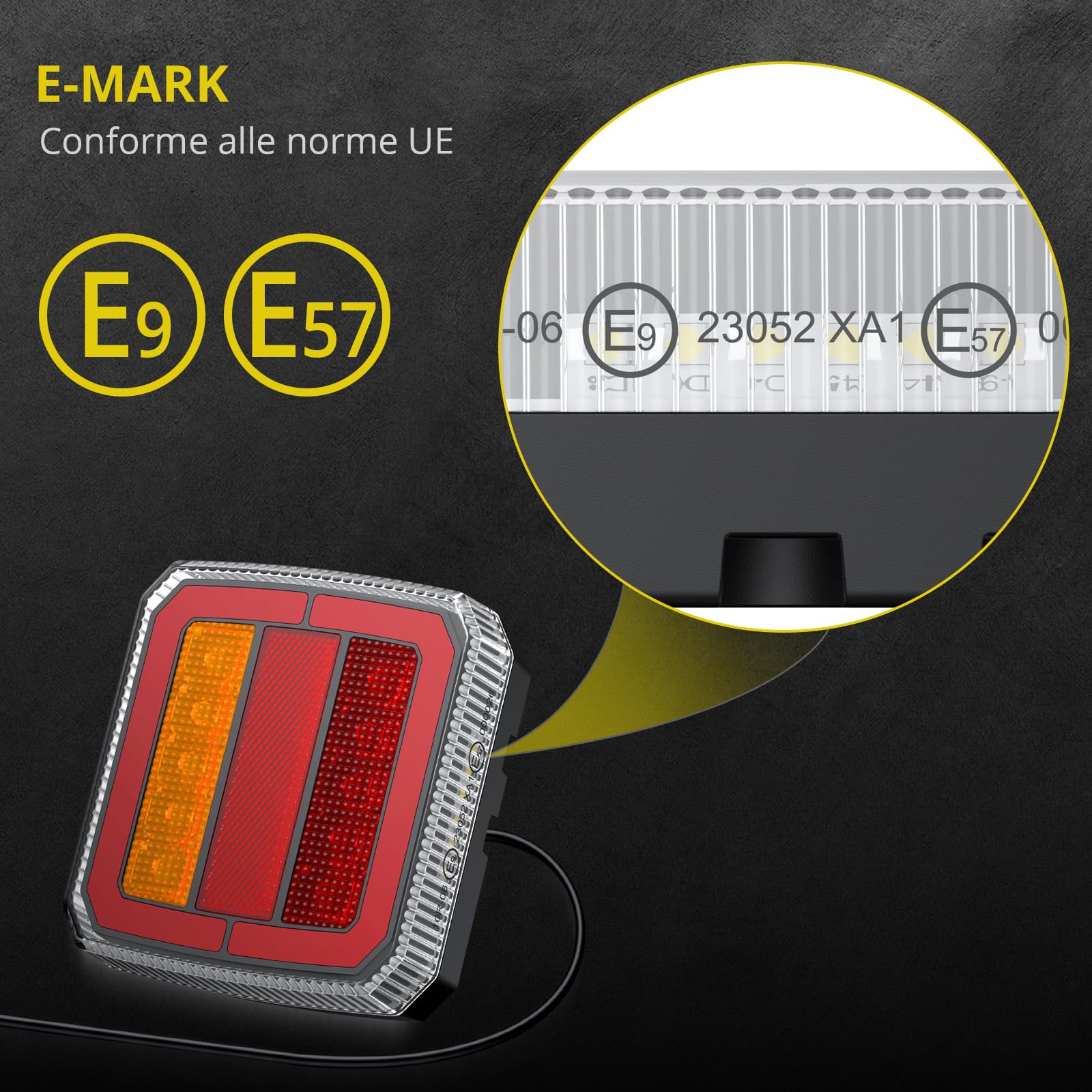 PROZOR Luci Posteriori per Rimorchio a 40 LED Omologazione E-Mark, Kit Fari LED Rimorchio a 7 Pin Cavo 7,35 m+2,4m, 4 Funzioni Posizione/Stop/Frecce/Rifrangente, Adattabile 12V-24V 30V Universali